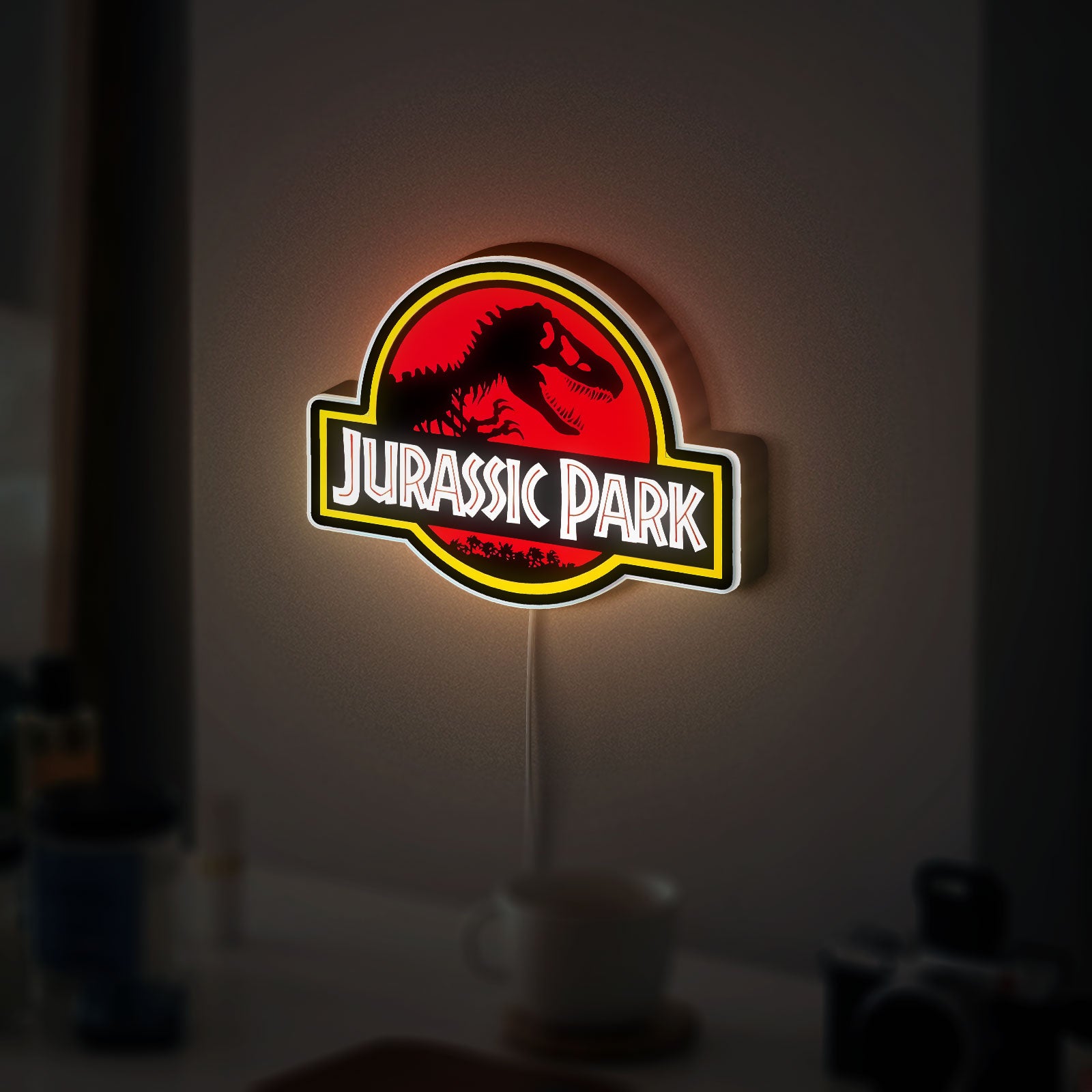 Jurassic Park Dino 3D Light Box - Glowing Logo Night Light, Prehistoric Dinosaur Decor for Movie Fans & Kids Room 