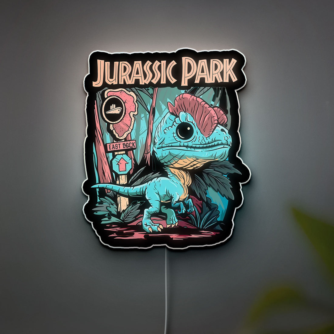 Jurassic Park Dilo 3D Light Box - Glow-in-the-Dark Dinosaur Night Light, Movie-Themed Decor for Fans & Kids Room