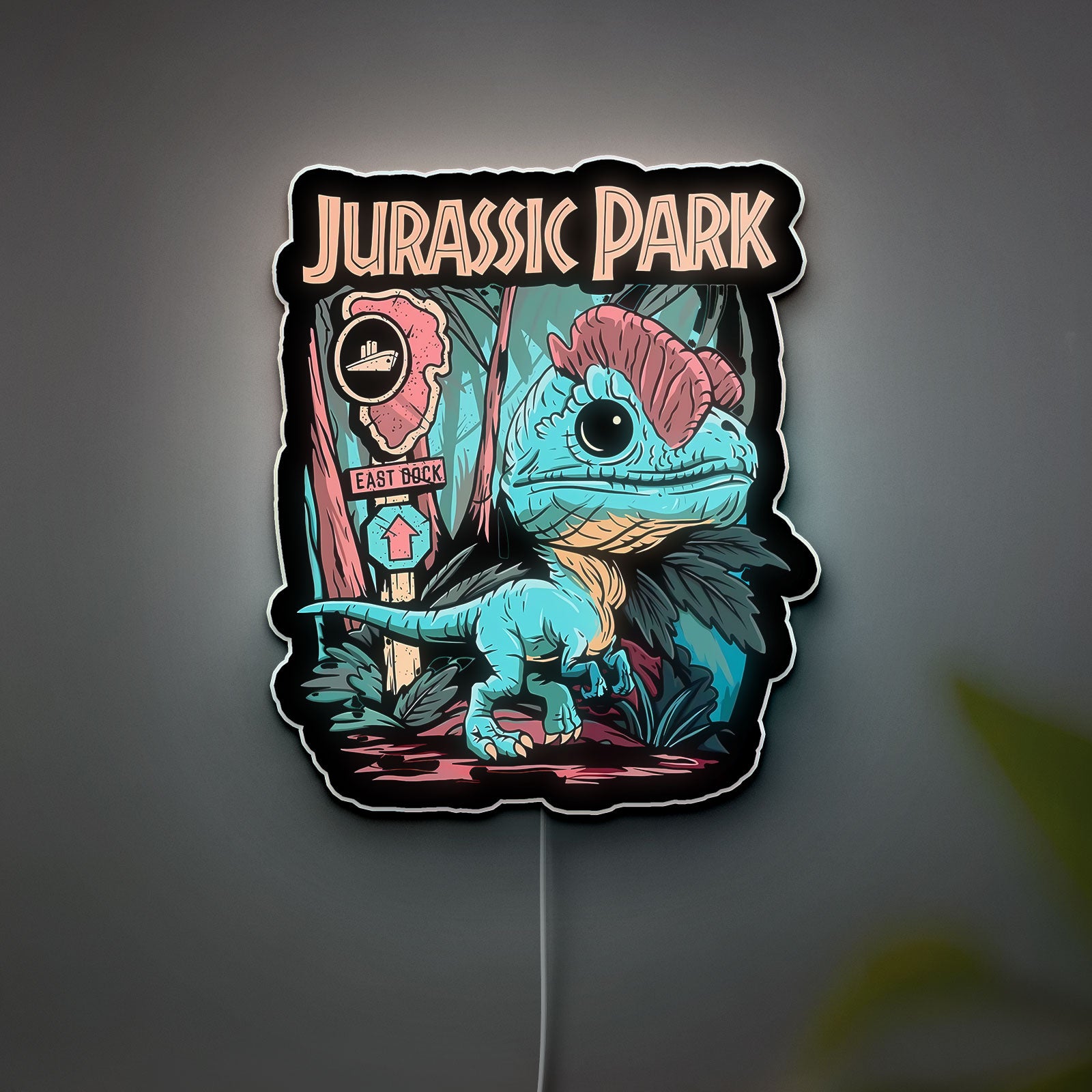 Jurassic Park Dilo 3D Light Box - Glow-in-the-Dark Dinosaur Night Light, Movie-Themed Decor for Fans & Kids Room