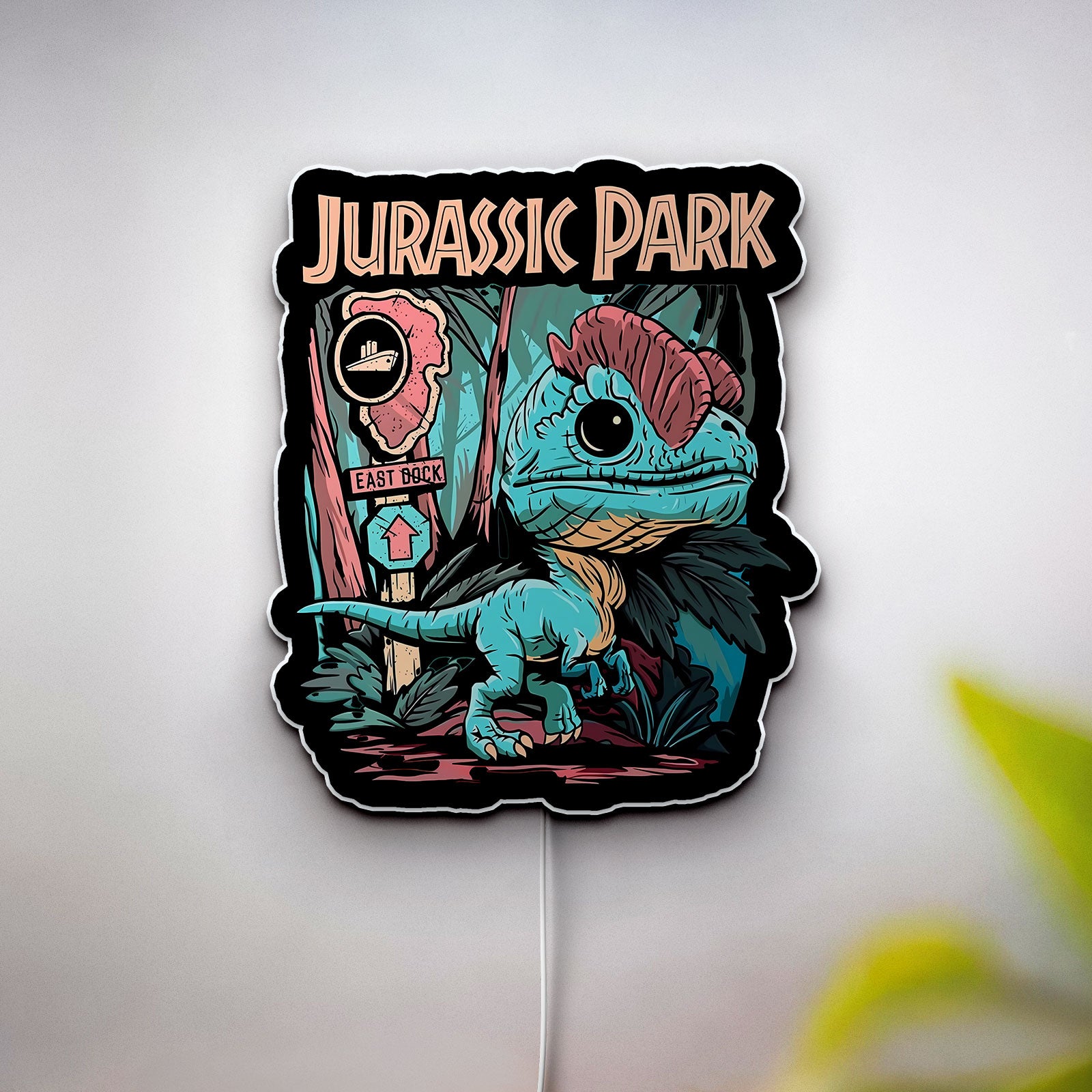Jurassic Park Dilo 3D Light Box - Glow-in-the-Dark Dinosaur Night Light, Movie-Themed Decor for Fans & Kids Room