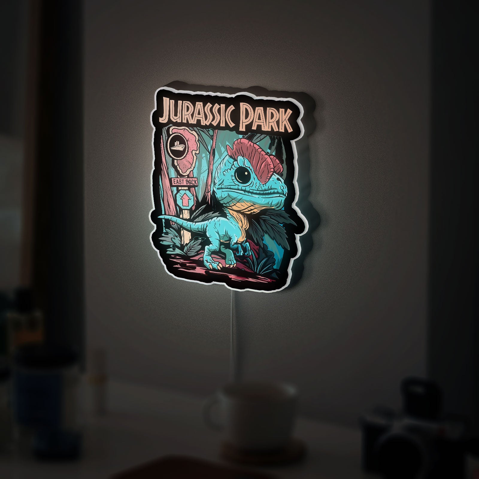 Jurassic Park Dilo 3D Light Box - Glow-in-the-Dark Dinosaur Night Light, Movie-Themed Decor for Fans & Kids Room