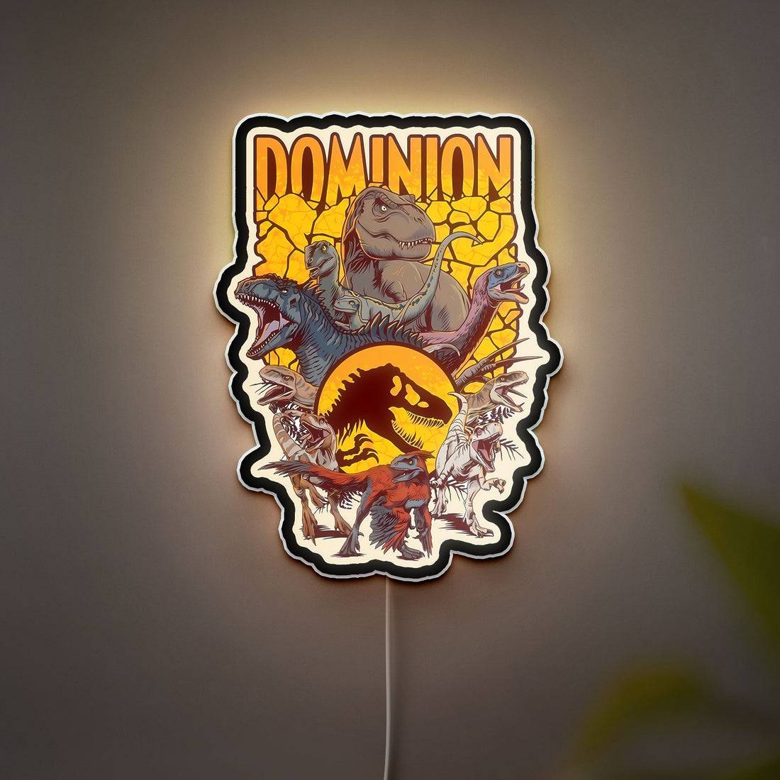 Jurassic World Dominion 3D Light Box - Dinosaur Glow Decor, Official Movie Art LED Night Light for Jurassic Park Fans 