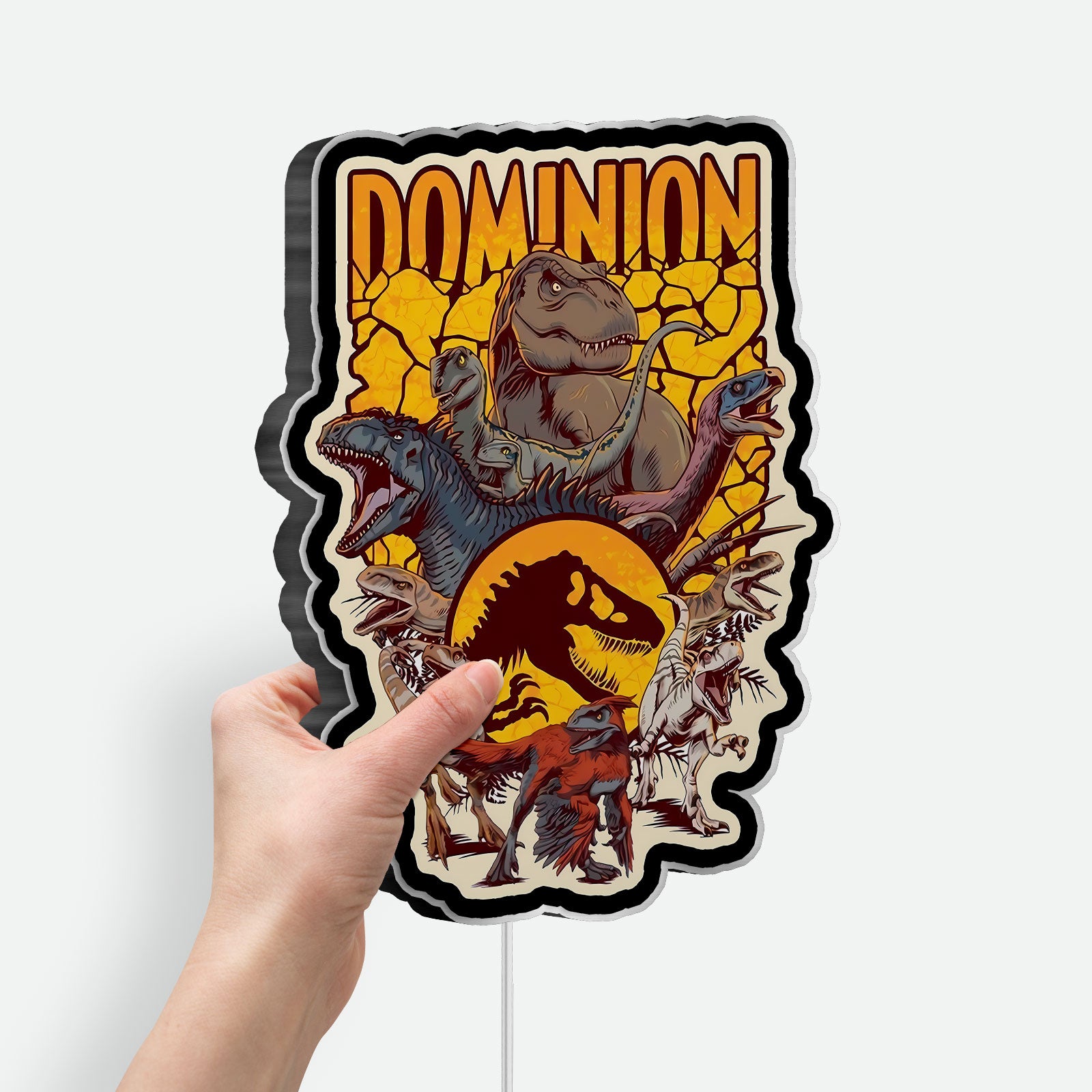 Jurassic World Dominion 3D Light Box - Dinosaur Glow Decor, Official Movie Art LED Night Light for Jurassic Park Fans 