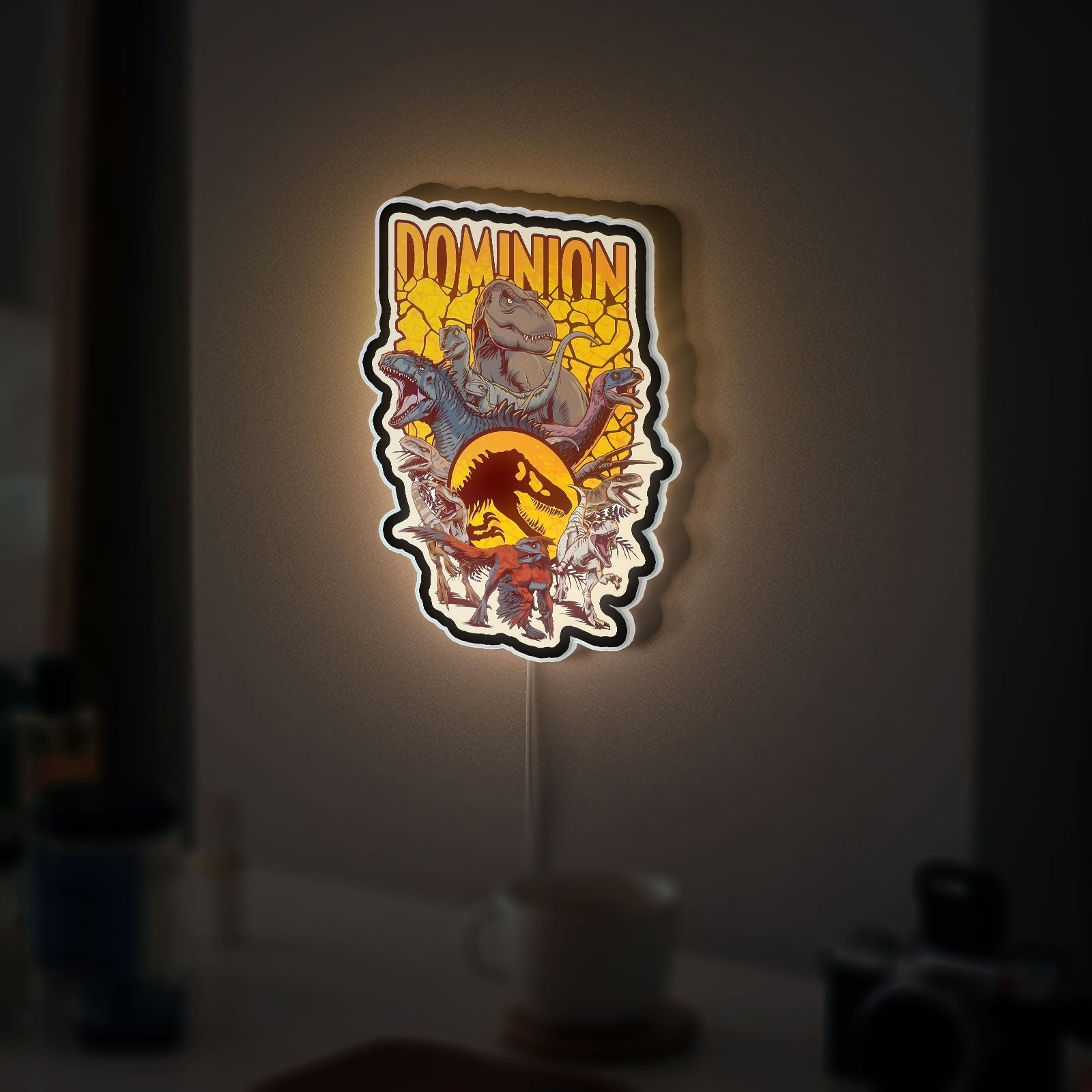 Jurassic World Dominion 3D Light Box - Dinosaur Glow Decor, Official Movie Art LED Night Light for Jurassic Park Fans 