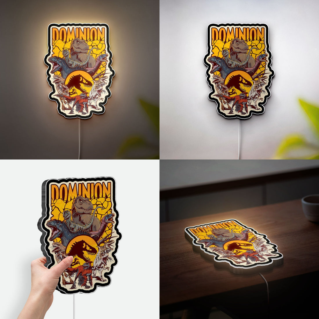 Jurassic World Dominion 3D Light Box - Dinosaur Glow Decor, Official Movie Art LED Night Light for Jurassic Park Fans 