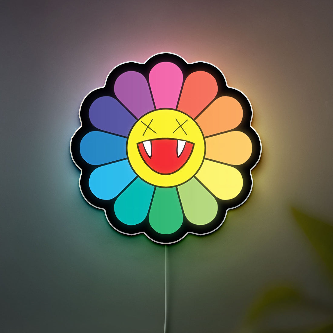 Takashi Murakami Inspired 3D Light Box - Rainbow Flower & Smiley LED Art, Japanese Pop Art Decor for Modern Homes 