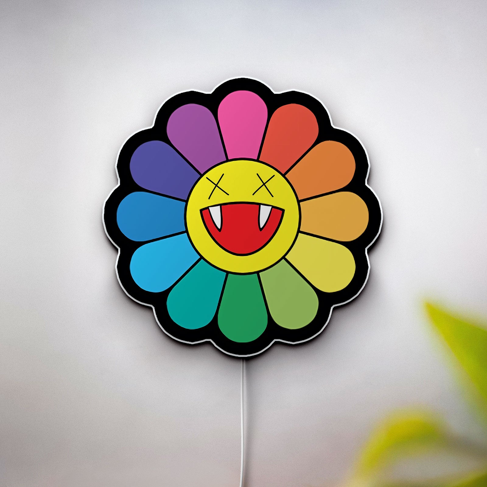 Takashi Murakami Inspired 3D Light Box - Rainbow Flower & Smiley LED Art, Japanese Pop Art Decor for Modern Homes 
