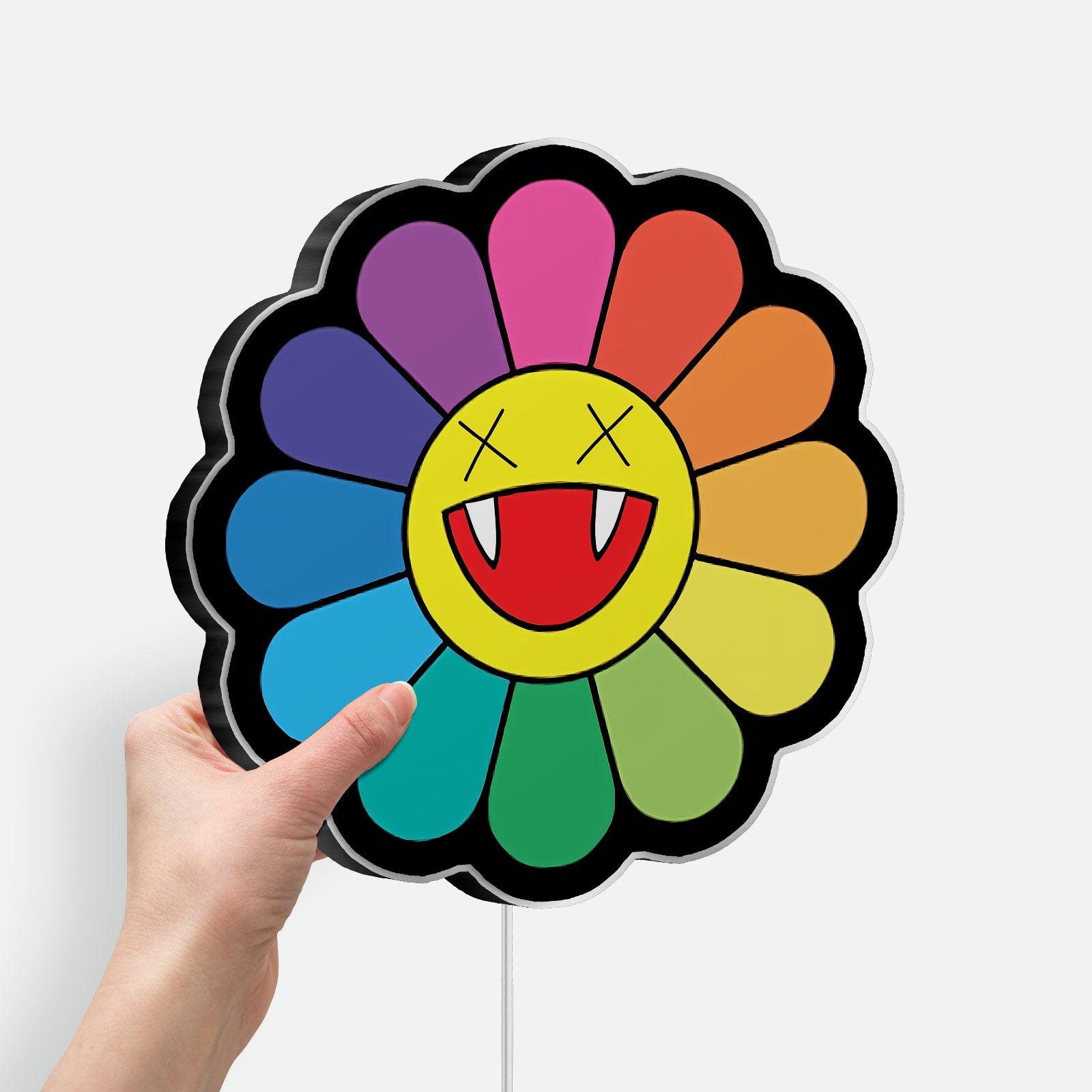 Takashi Murakami Inspired 3D Light Box - Rainbow Flower & Smiley LED Art, Japanese Pop Art Decor for Modern Homes 