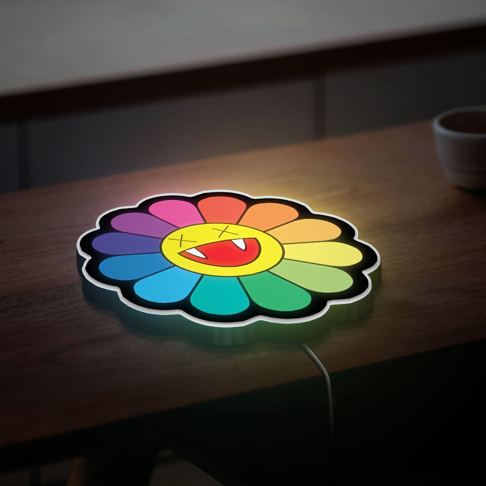 Takashi Murakami Inspired 3D Light Box - Rainbow Flower & Smiley LED Art, Japanese Pop Art Decor for Modern Homes 