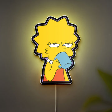 The Simpsons Lisa Light Box - Sleepy Lisa & Coffee 3D LED Night Light, Cartoon Character Decor for Fans