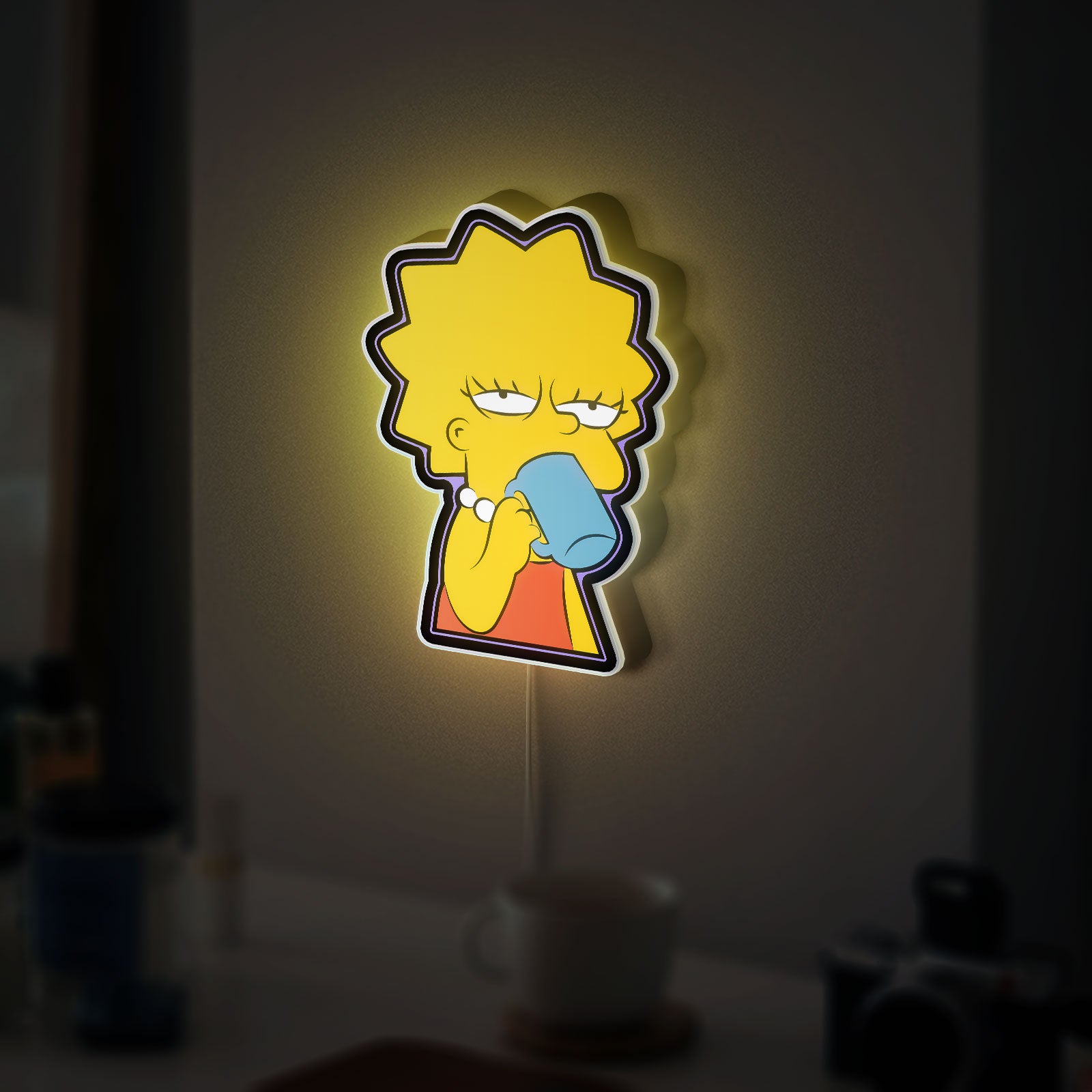 The Simpsons Lisa Light Box - Sleepy Lisa & Coffee 3D LED Night Light, Cartoon Character Decor for Fans