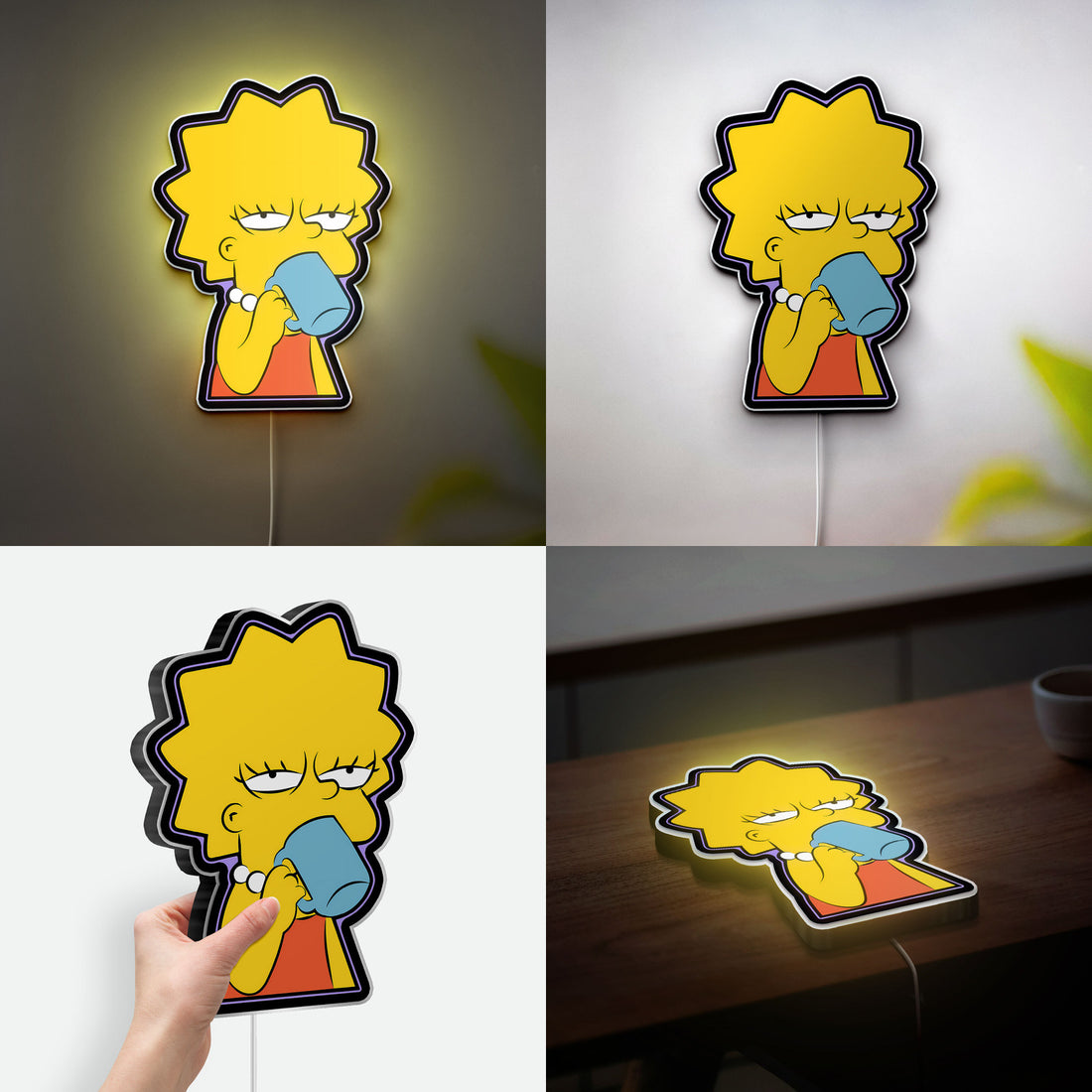 The Simpsons Lisa Light Box - Sleepy Lisa & Coffee 3D LED Night Light, Cartoon Character Decor for Fans
