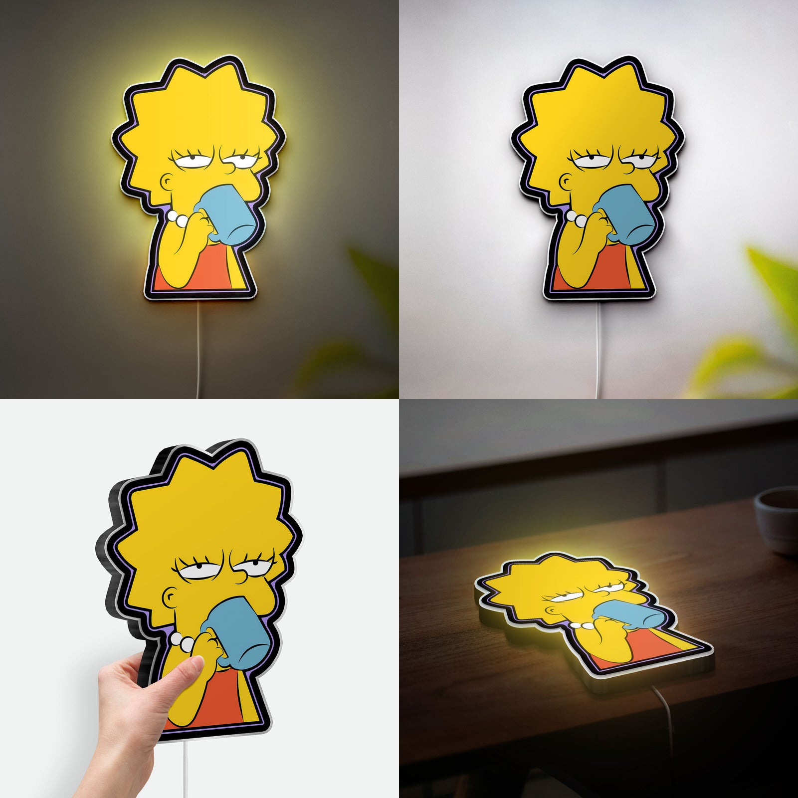 The Simpsons Lisa Light Box - Sleepy Lisa & Coffee 3D LED Night Light, Cartoon Character Decor for Fans