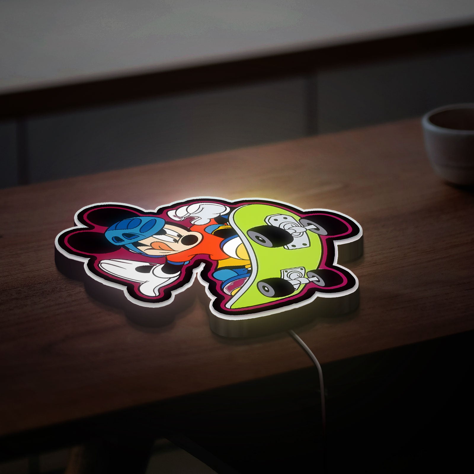 Mickey Mouse Skateboarding 3D Light Box - Disney Cartoon LED Night Light, Fun Sports Decor for Kids Room, Goofy Gift for Disney Fans 