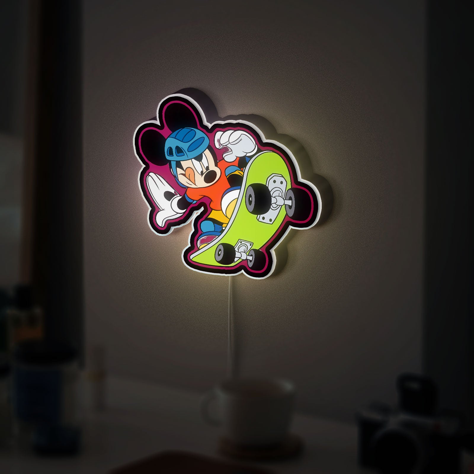 Mickey Mouse Skateboarding 3D Light Box - Disney Cartoon LED Night Light, Fun Sports Decor for Kids Room, Goofy Gift for Disney Fans 