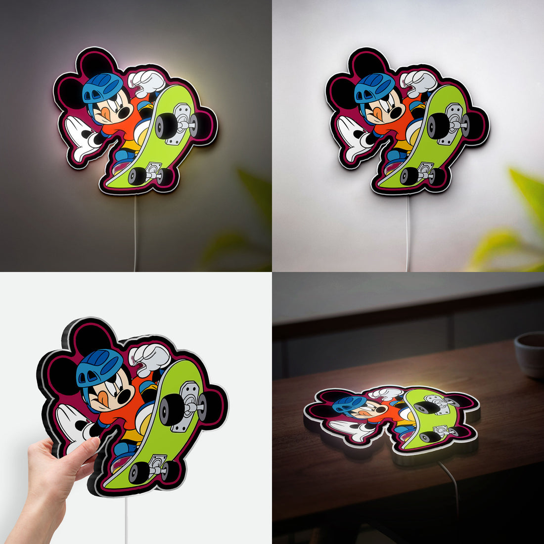 Mickey Mouse Skateboarding 3D Light Box - Disney Cartoon LED Night Light, Fun Sports Decor for Kids Room, Goofy Gift for Disney Fans 