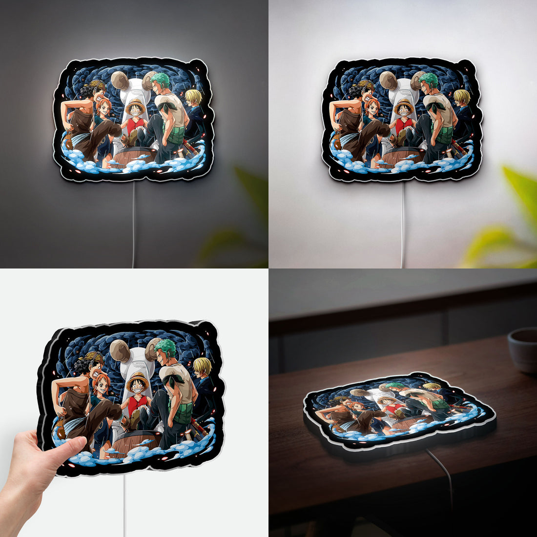 One Piece Nakama Crew 3D Light Box - Luffy Zoro Nami Usopp Sanji LED Night Light, Anime Character Decor for Straw Hat Pirates Fans