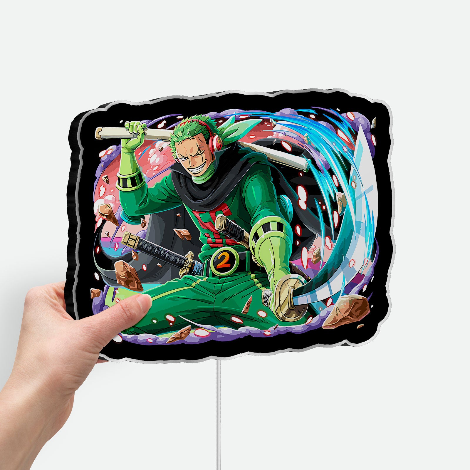 Roronoa Zoro 3D Light Box - One Piece Anime LED Night Light, Samurai Sword Decor for Manga Fans & Anime Lovers 