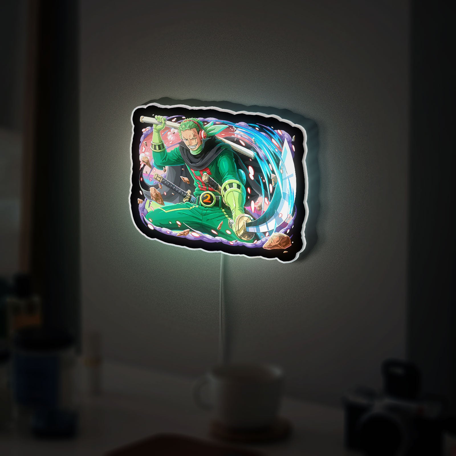 Roronoa Zoro 3D Light Box - One Piece Anime LED Night Light, Samurai Sword Decor for Manga Fans & Anime Lovers 
