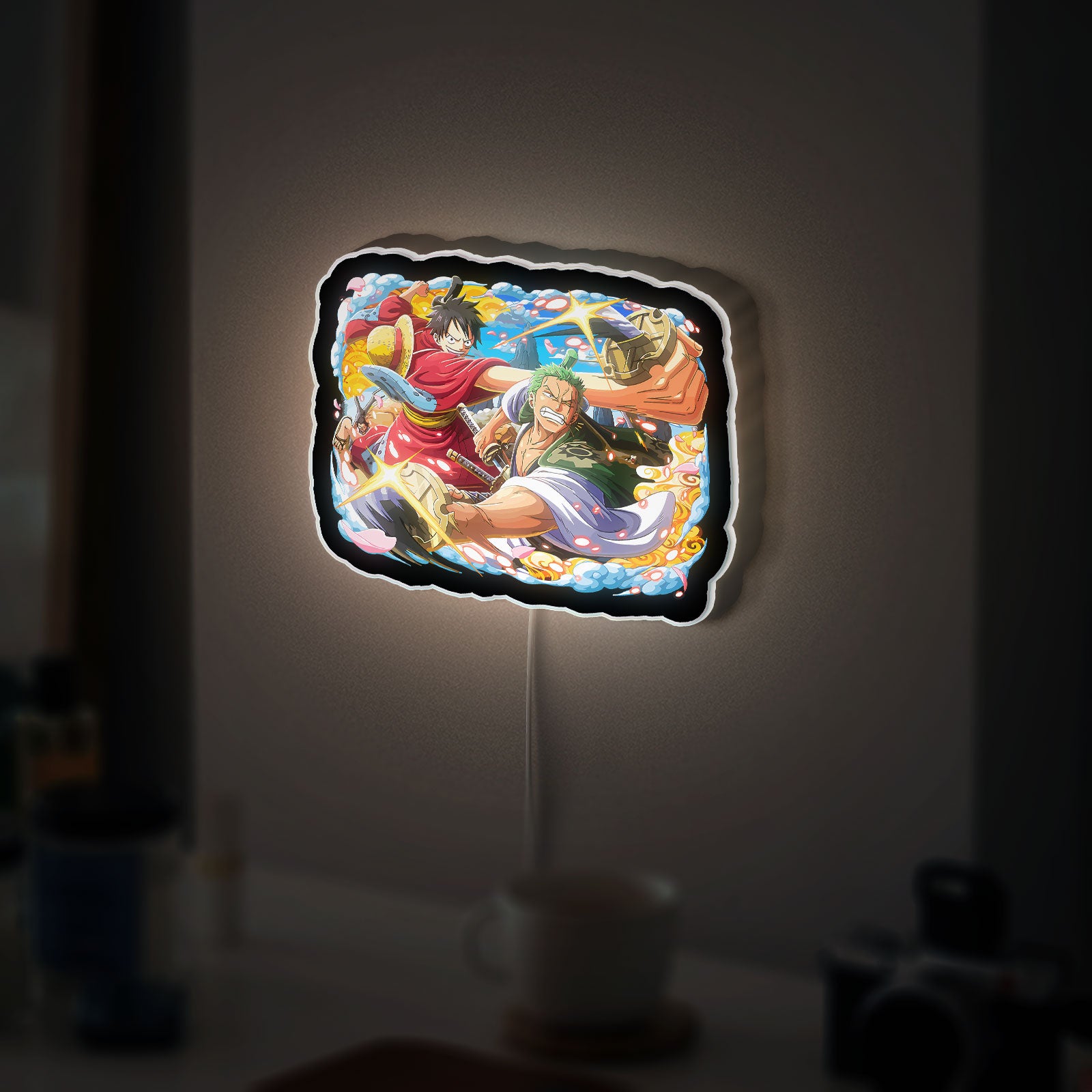 One Piece Wano Arc 3D Light Box - Luffy & Zoro Anime LED Night Light, Japanese Manga Decor for Fans, Cool Gift for Anime Lovers 