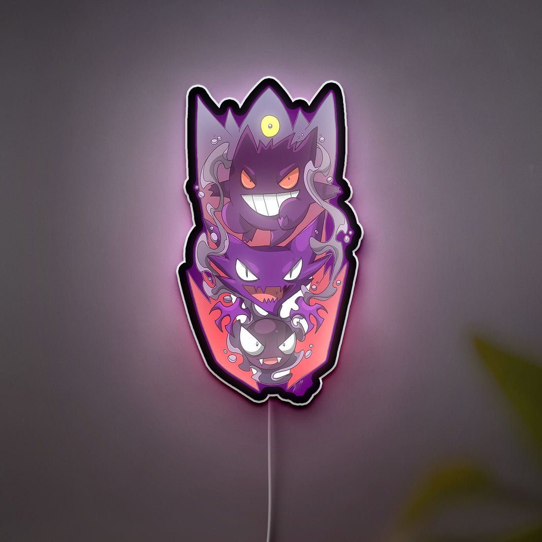 Pokemon Ghost Trio 3D Light - Gengar Haunter Gastly Glow Art, Spooky Anime Night Light for Pokemon Fans & Gothic Game Rooms 