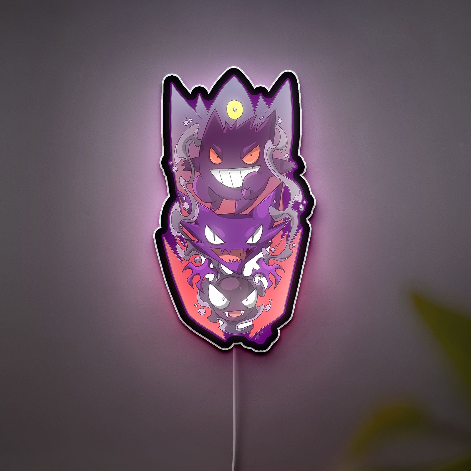 Pokemon Ghost Trio 3D Light - Gengar Haunter Gastly Glow Art, Spooky Anime Night Light for Pokemon Fans & Gothic Game Rooms 