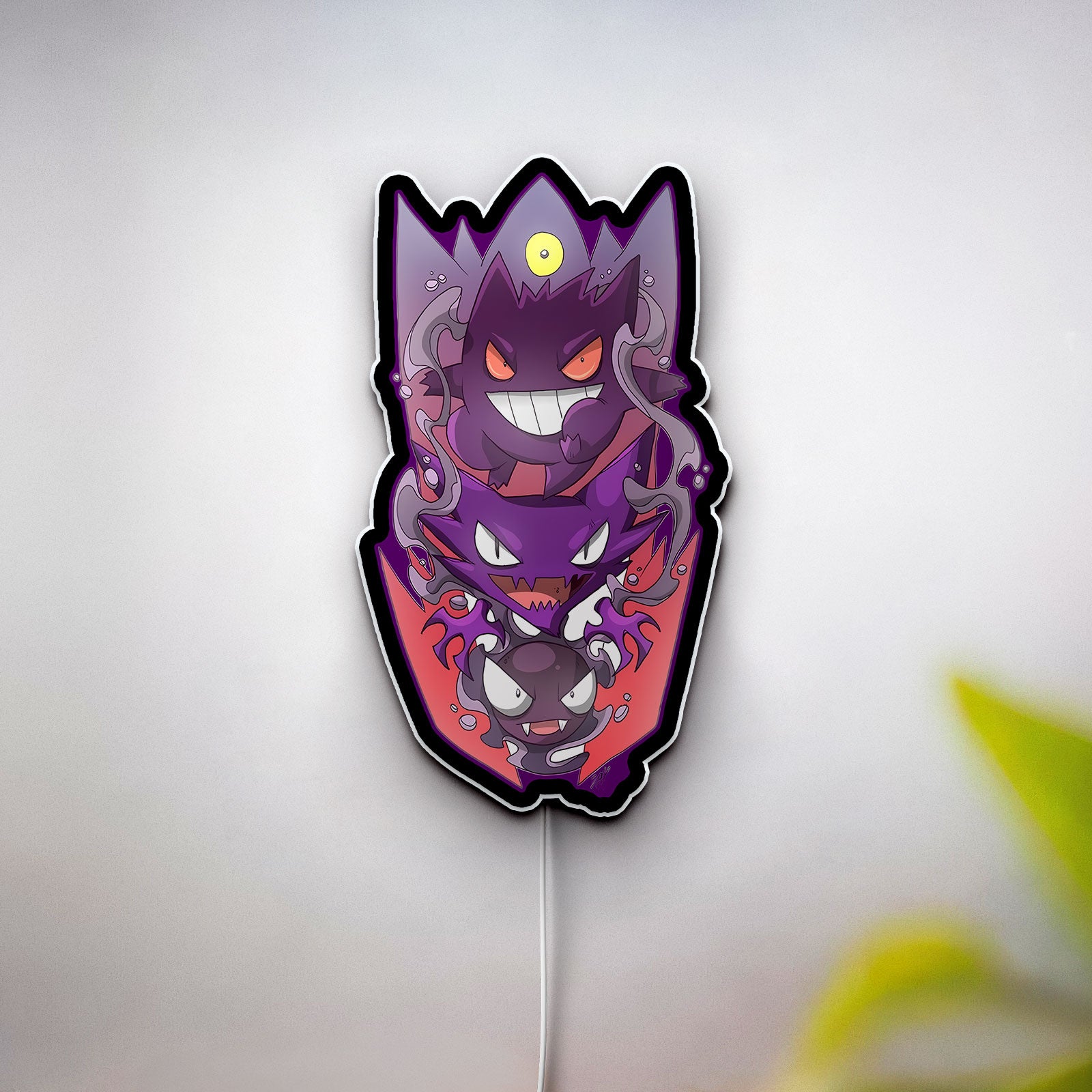 Pokemon Ghost Trio 3D Light - Gengar Haunter Gastly Glow Art, Spooky Anime Night Light for Pokemon Fans & Gothic Game Rooms 