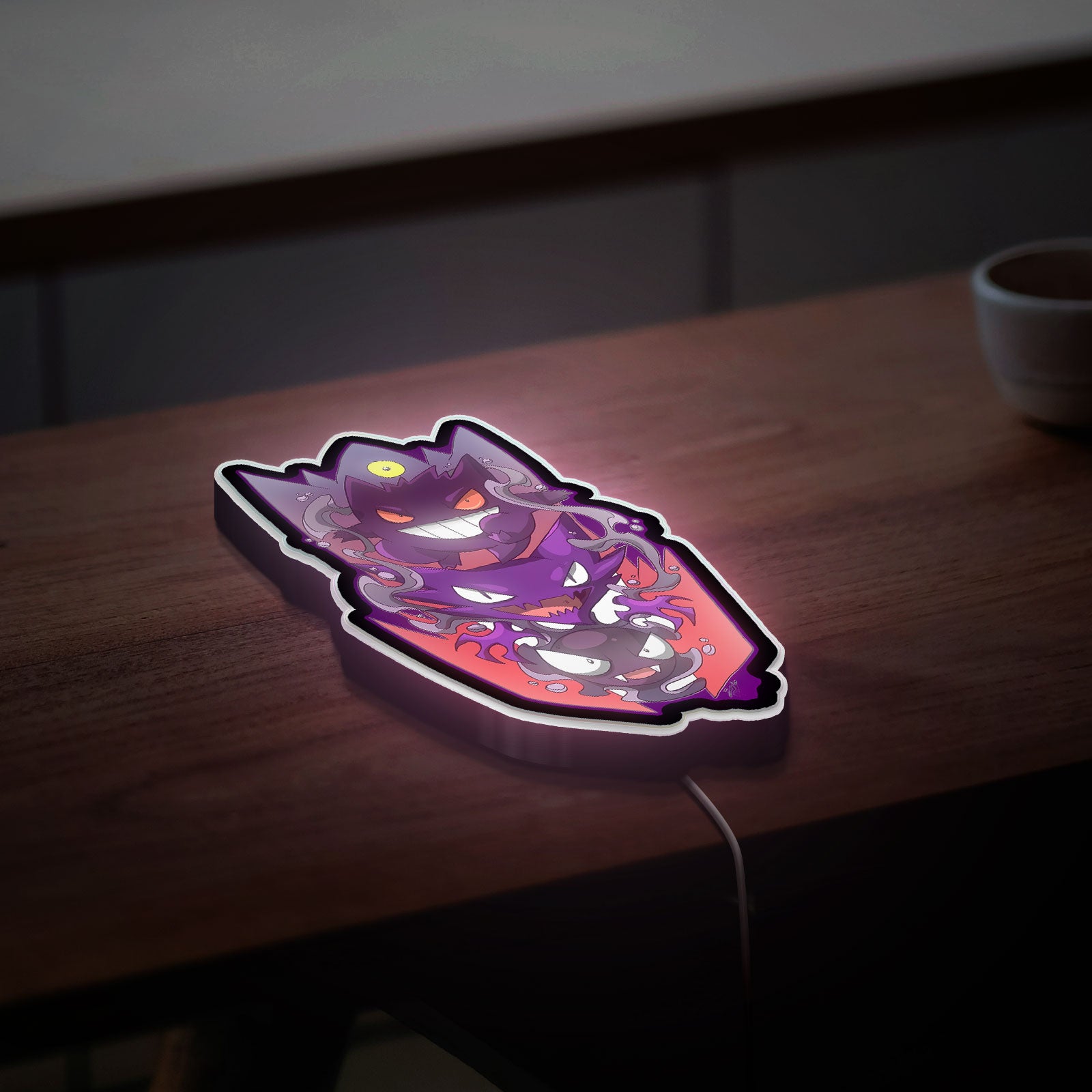 Pokemon Ghost Trio 3D Light - Gengar Haunter Gastly Glow Art, Spooky Anime Night Light for Pokemon Fans & Gothic Game Rooms 