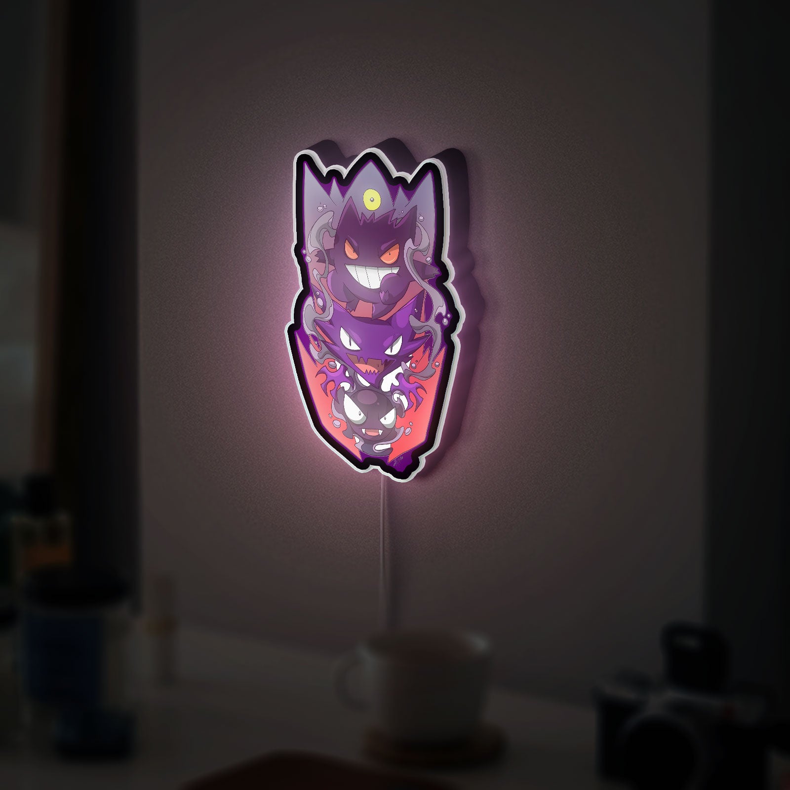 Pokemon Ghost Trio 3D Light - Gengar Haunter Gastly Glow Art, Spooky Anime Night Light for Pokemon Fans & Gothic Game Rooms 