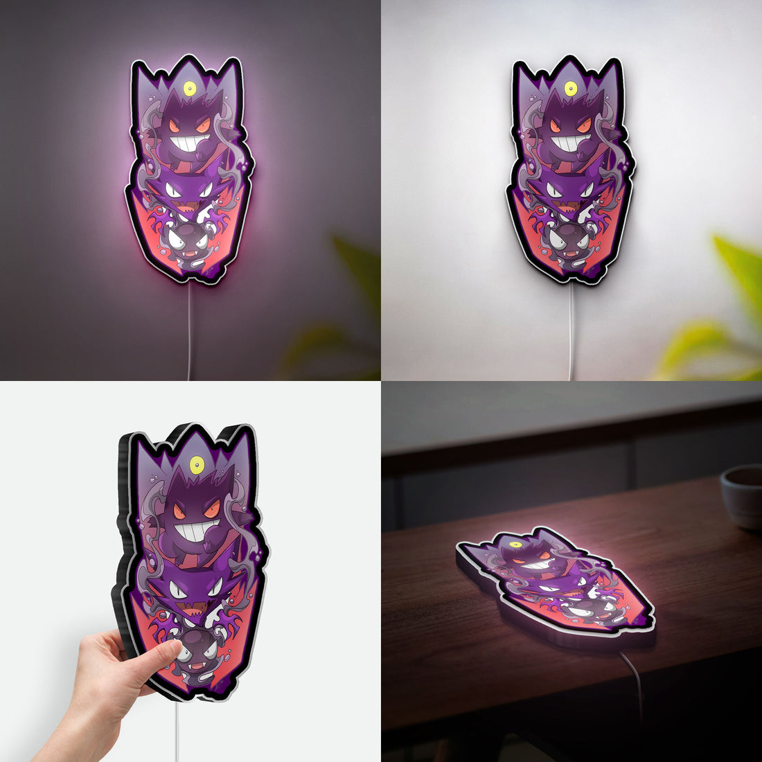 Pokemon Ghost Trio 3D Light - Gengar Haunter Gastly Glow Art, Spooky Anime Night Light for Pokemon Fans & Gothic Game Rooms 