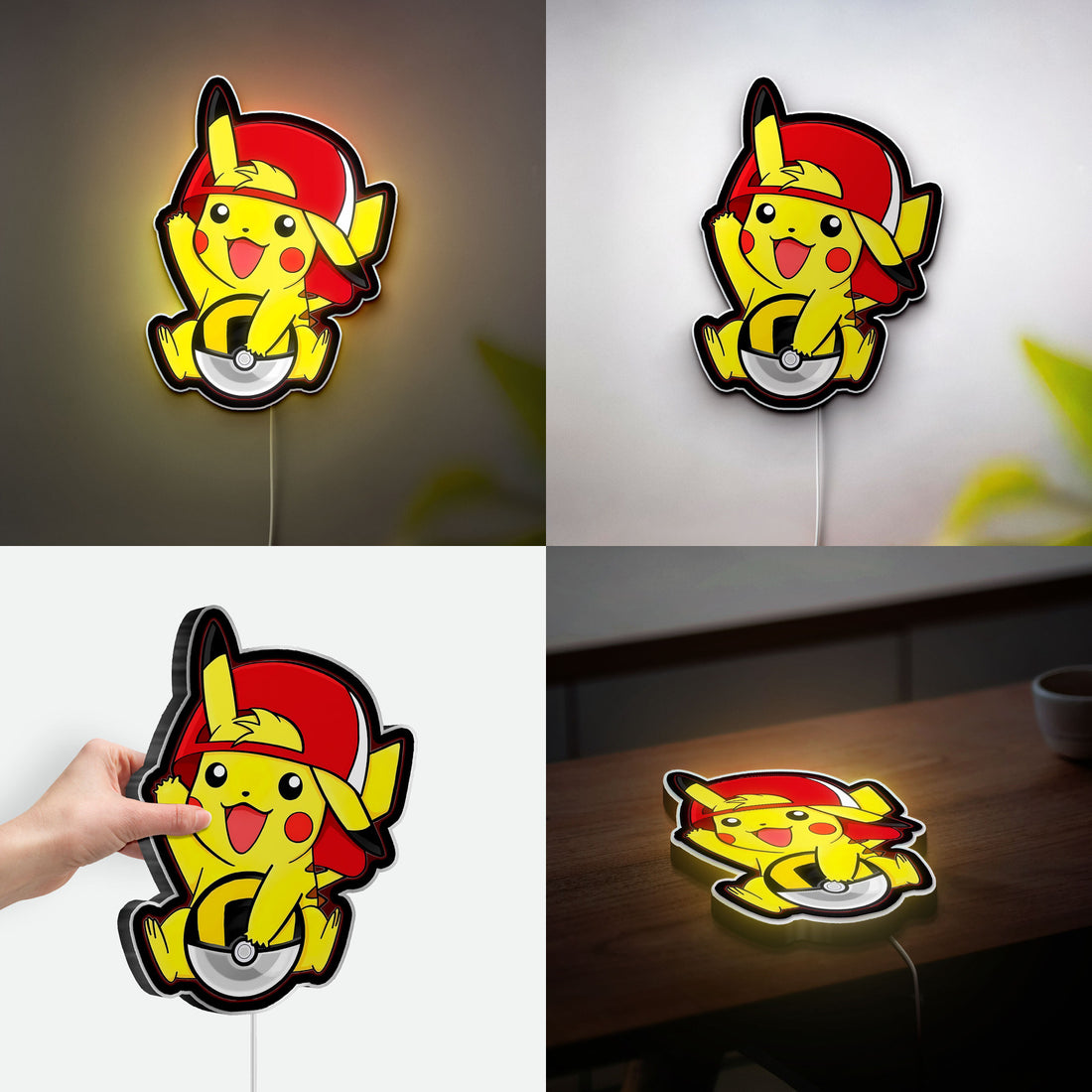Ultra-Chu Pikachu 3D Light Box - Ash's Cap & Ultra Ball LED Night Light, Pokemon Decor for Fans & Kids Room 