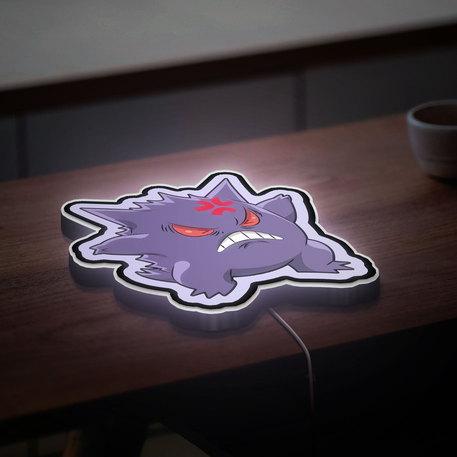 Angry Gengar 3D Light Box - Glowing Pokemon LED Night Light, Spooky Ghost Decor for Anime & Gaming Fans 