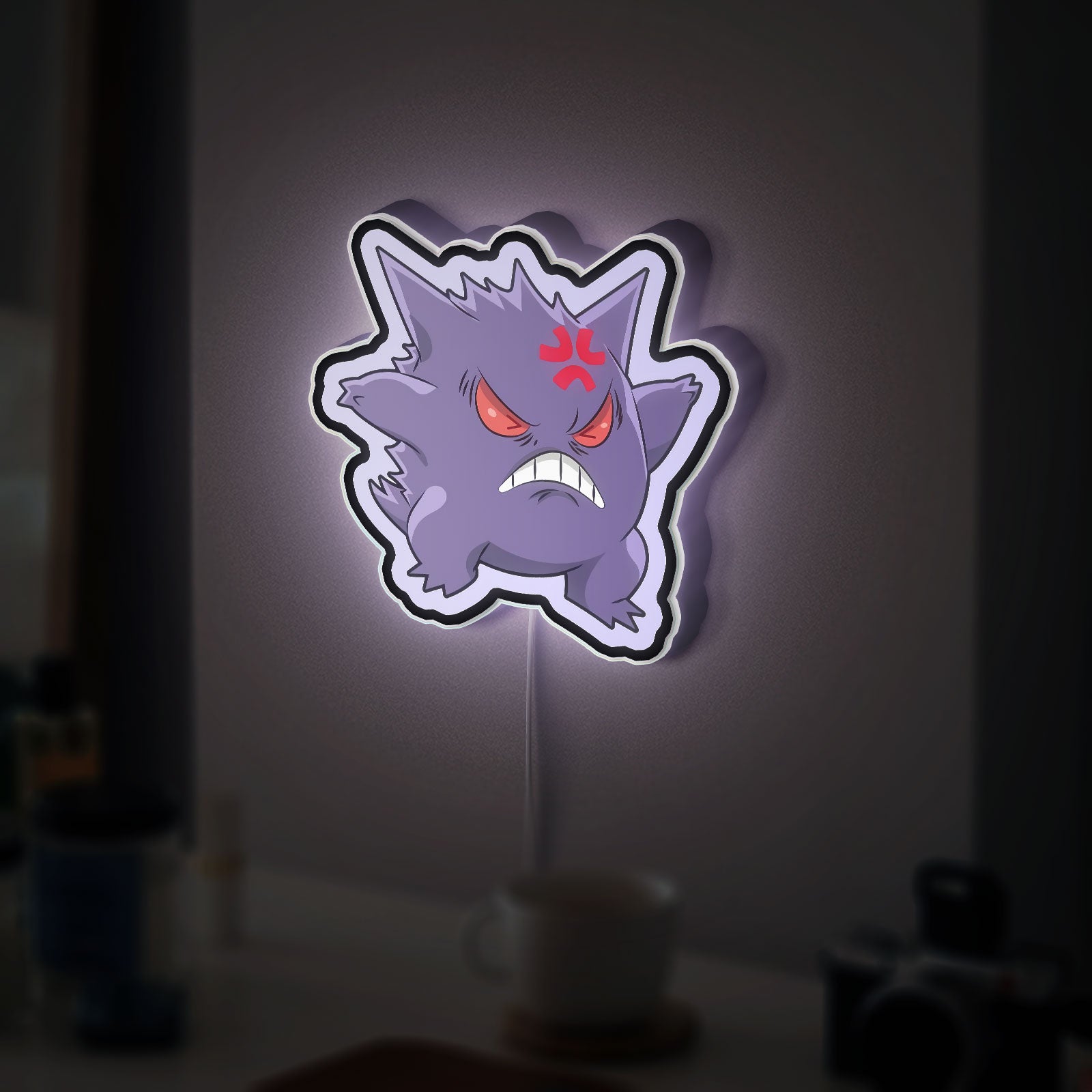 Angry Gengar 3D Light Box - Glowing Pokemon LED Night Light, Spooky Ghost Decor for Anime & Gaming Fans 