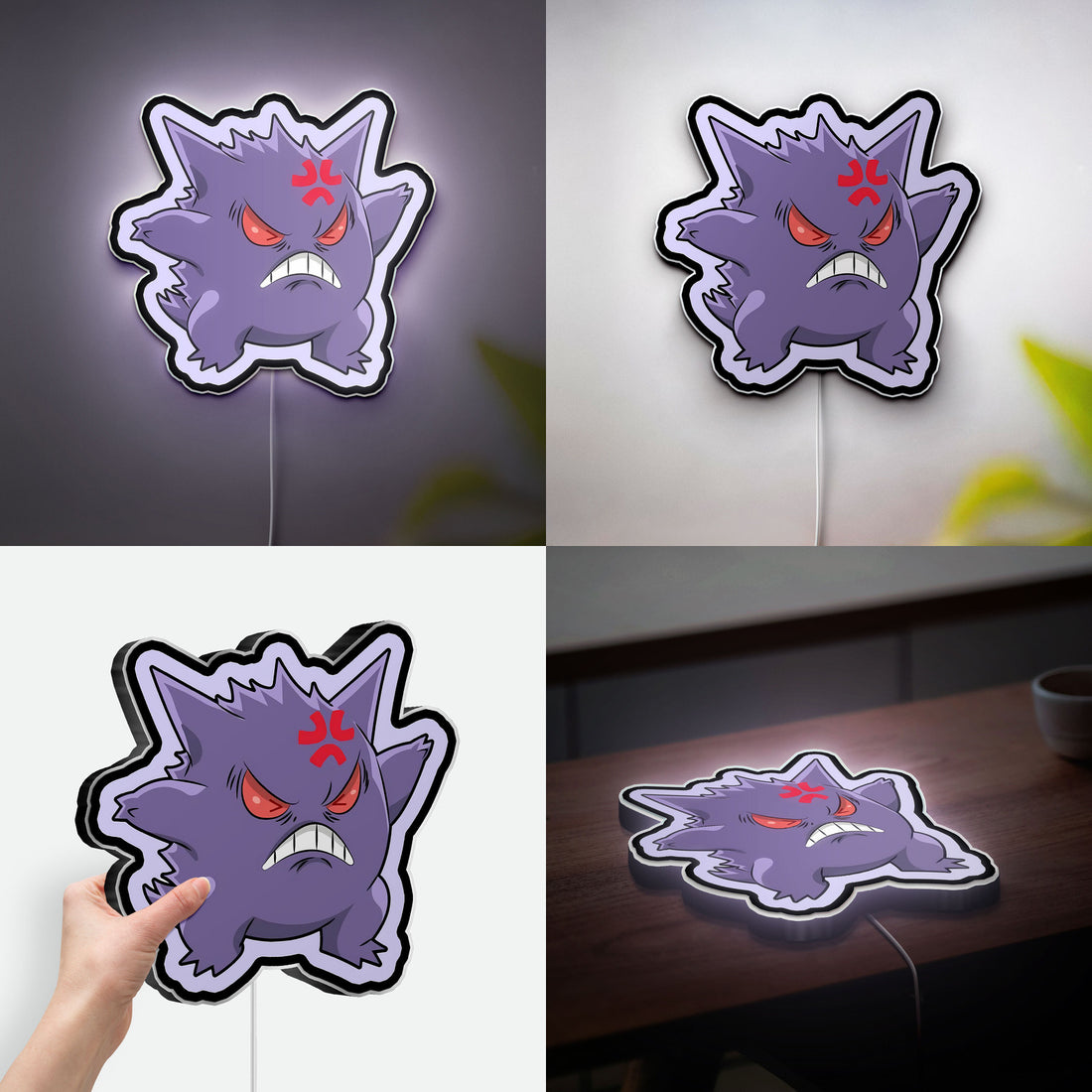 Angry Gengar 3D Light Box - Glowing Pokemon LED Night Light, Spooky Ghost Decor for Anime & Gaming Fans 