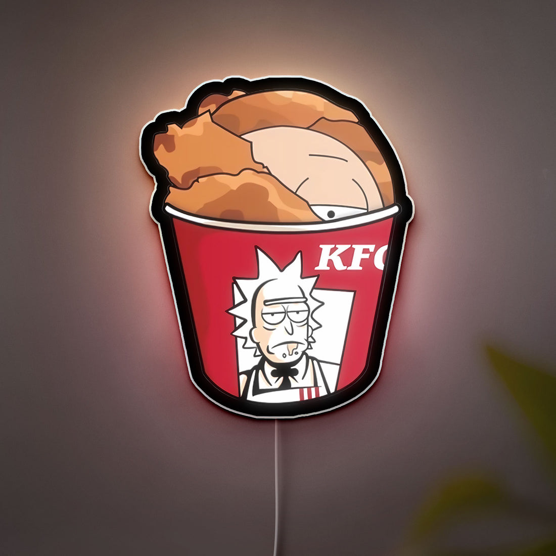 Rick and Morty Glow Light - Fast Food Cartoon LED Night Lamp, KFC Inspired Wall Decor, Funny Gift for Fans 