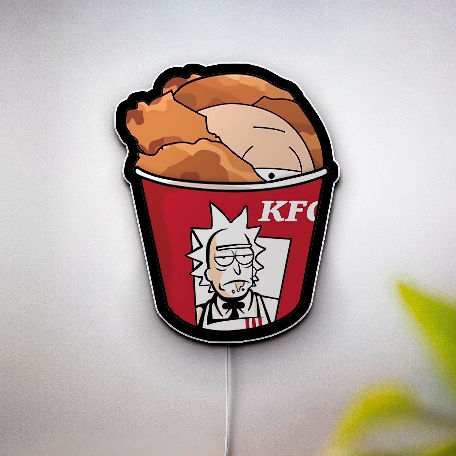 Rick and Morty Glow Light - Fast Food Cartoon LED Night Lamp, KFC Inspired Wall Decor, Funny Gift for Fans 