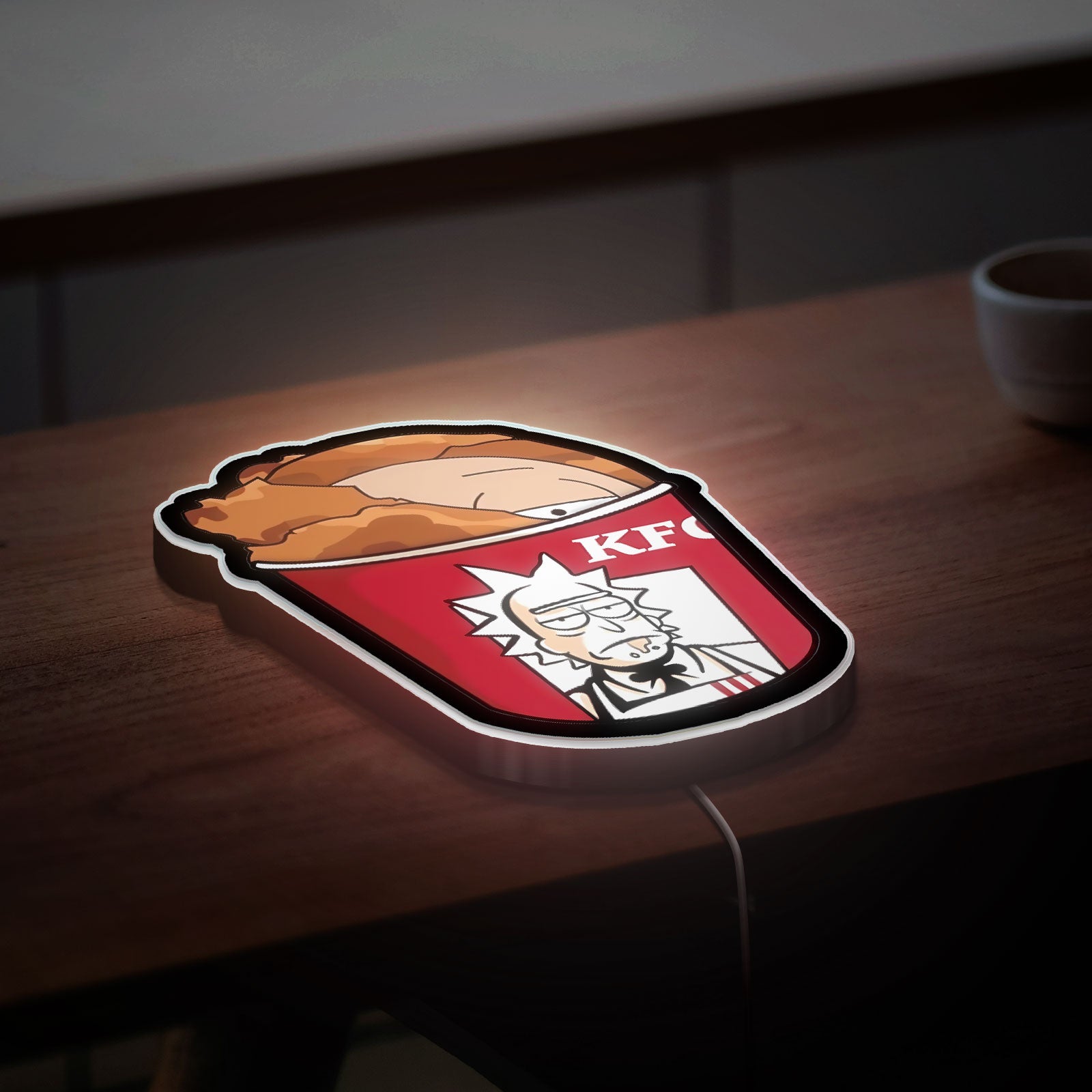 Rick and Morty Glow Light - Fast Food Cartoon LED Night Lamp, KFC Inspired Wall Decor, Funny Gift for Fans 