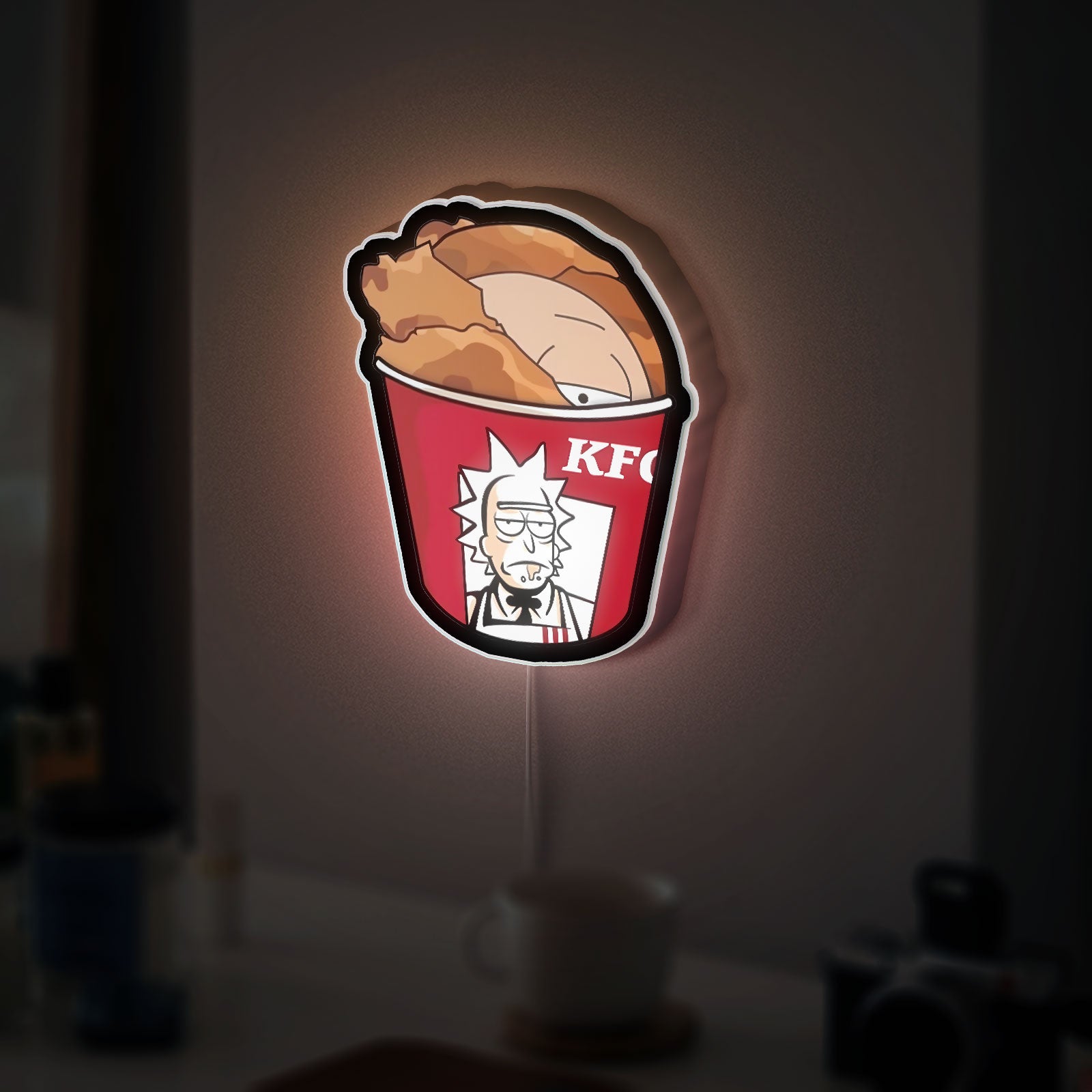 Rick and Morty Glow Light - Fast Food Cartoon LED Night Lamp, KFC Inspired Wall Decor, Funny Gift for Fans 