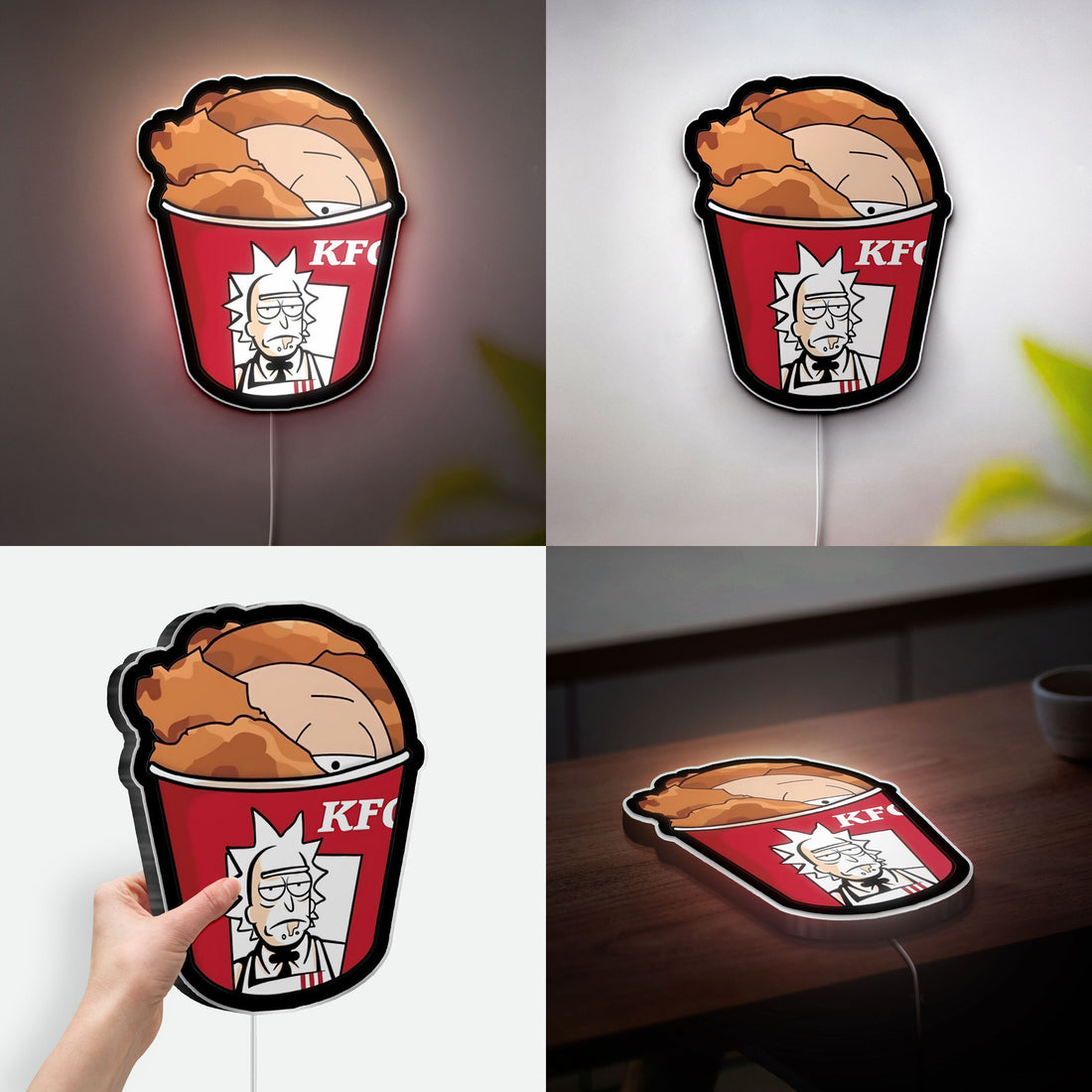 Rick and Morty Glow Light - Fast Food Cartoon LED Night Lamp, KFC Inspired Wall Decor, Funny Gift for Fans 
