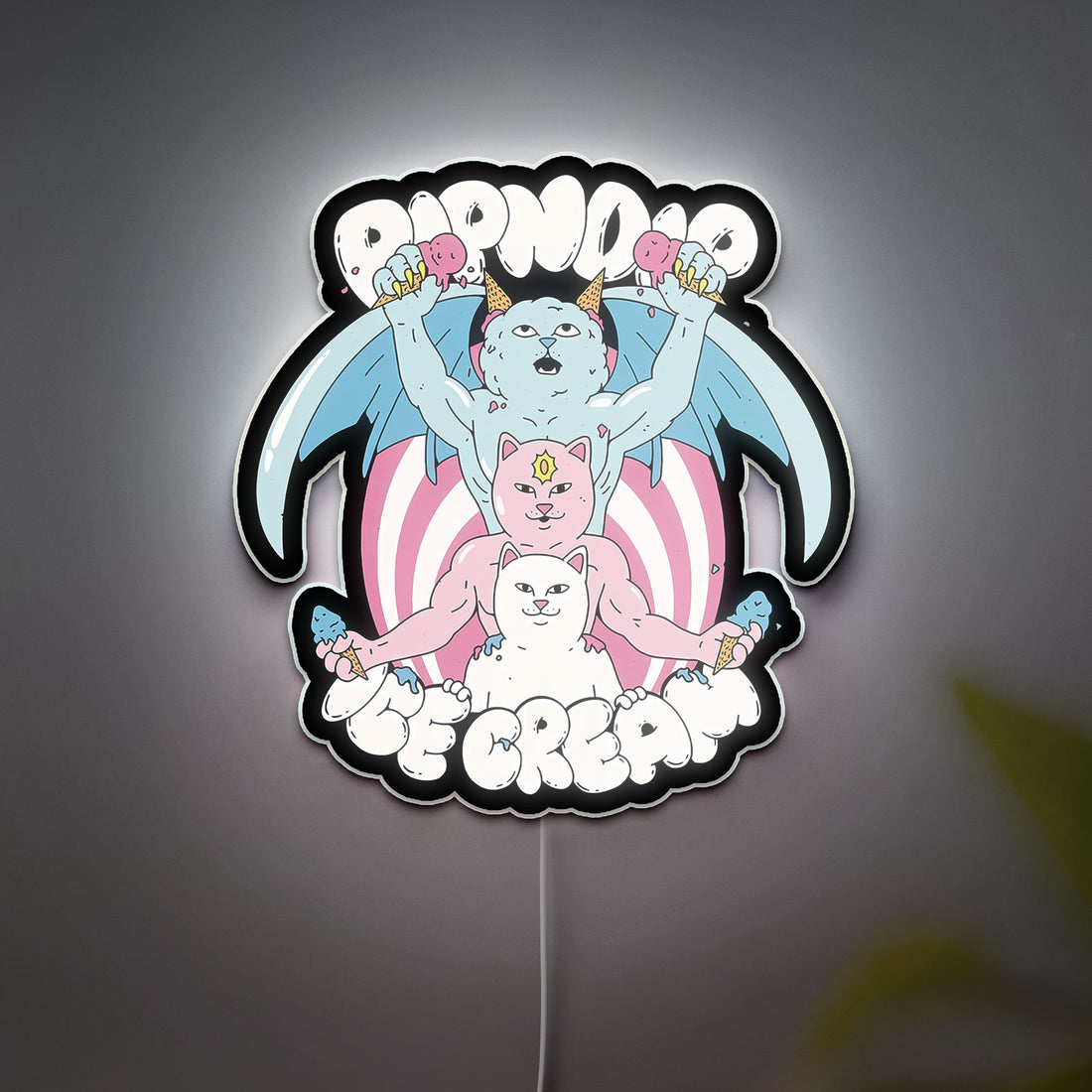 RipNDIP Cat Glow Light - Playful LED Wall Decor, Funky Night Lamp for Streetwear Fans, Cool Bedroom Light

