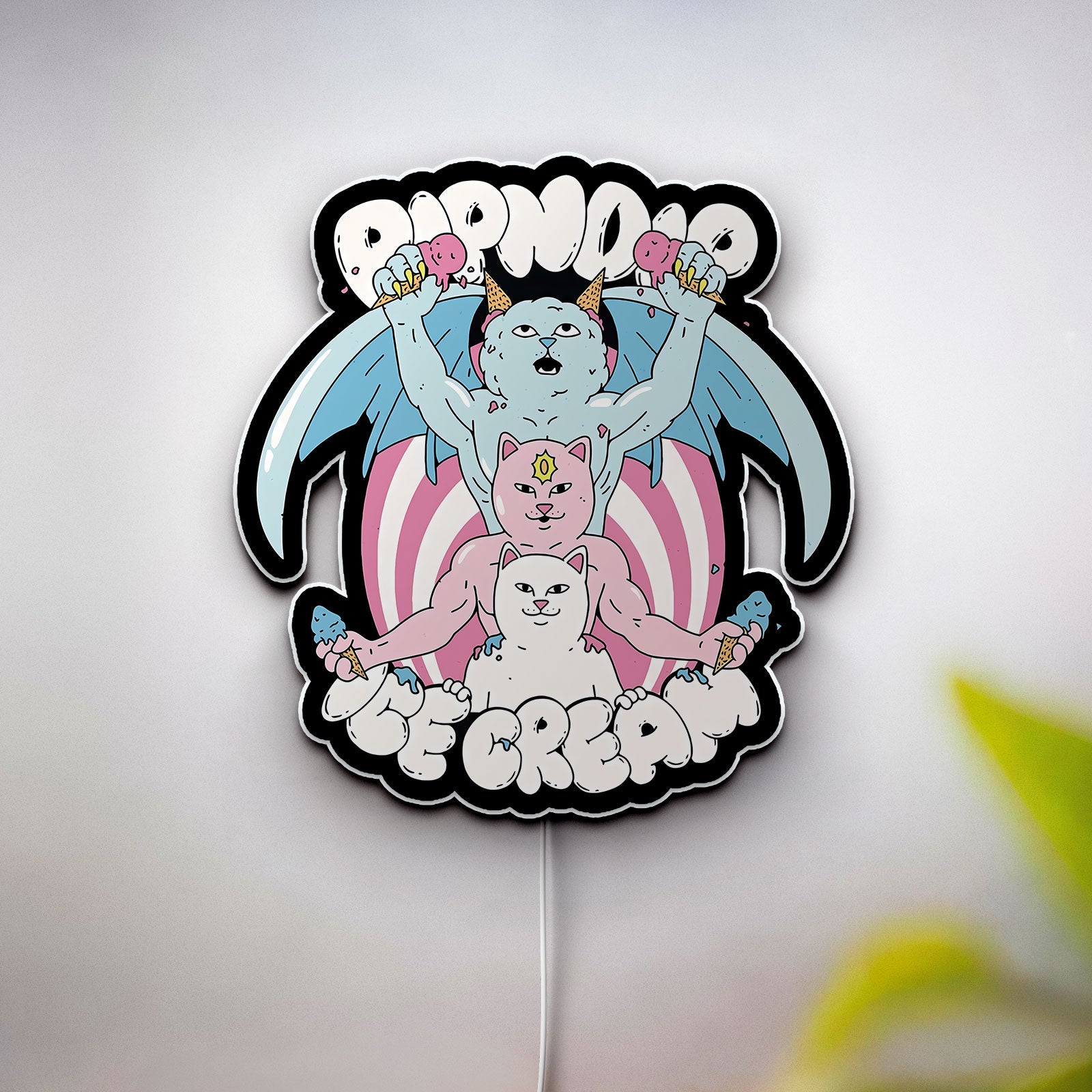RipNDIP Cat Glow Light - Playful LED Wall Decor, Funky Night Lamp for Streetwear Fans, Cool Bedroom Light
