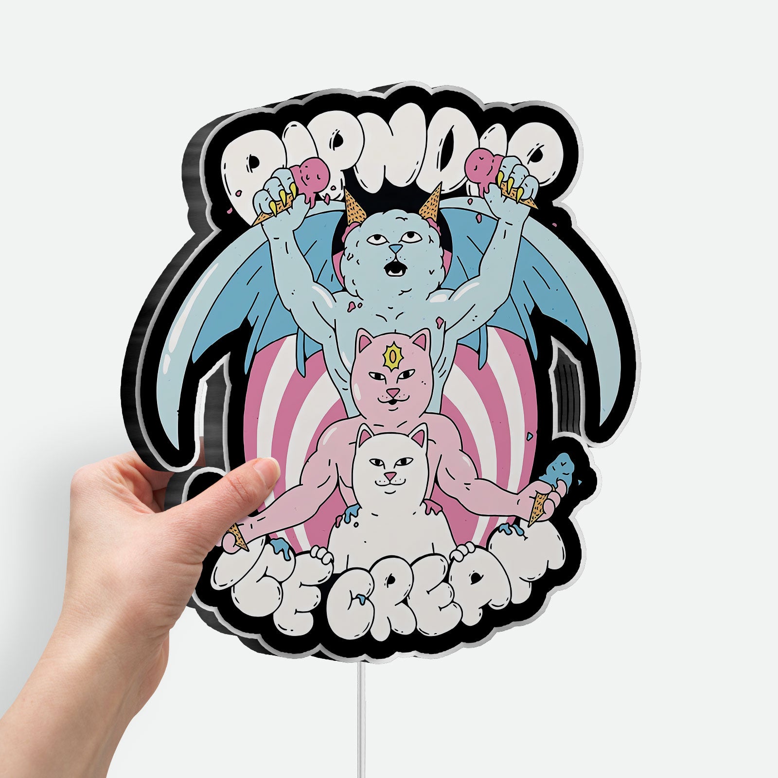 RipNDIP Cat Glow Light - Playful LED Wall Decor, Funky Night Lamp for Streetwear Fans, Cool Bedroom Light
