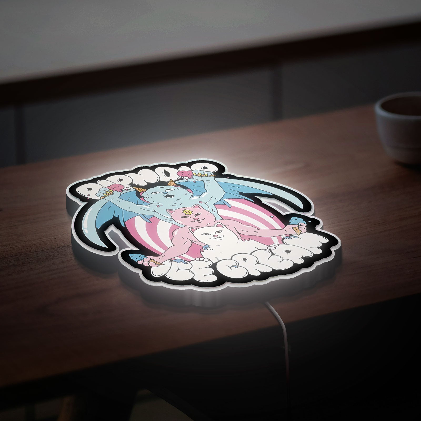 RipNDIP Cat Glow Light - Playful LED Wall Decor, Funky Night Lamp for Streetwear Fans, Cool Bedroom Light
