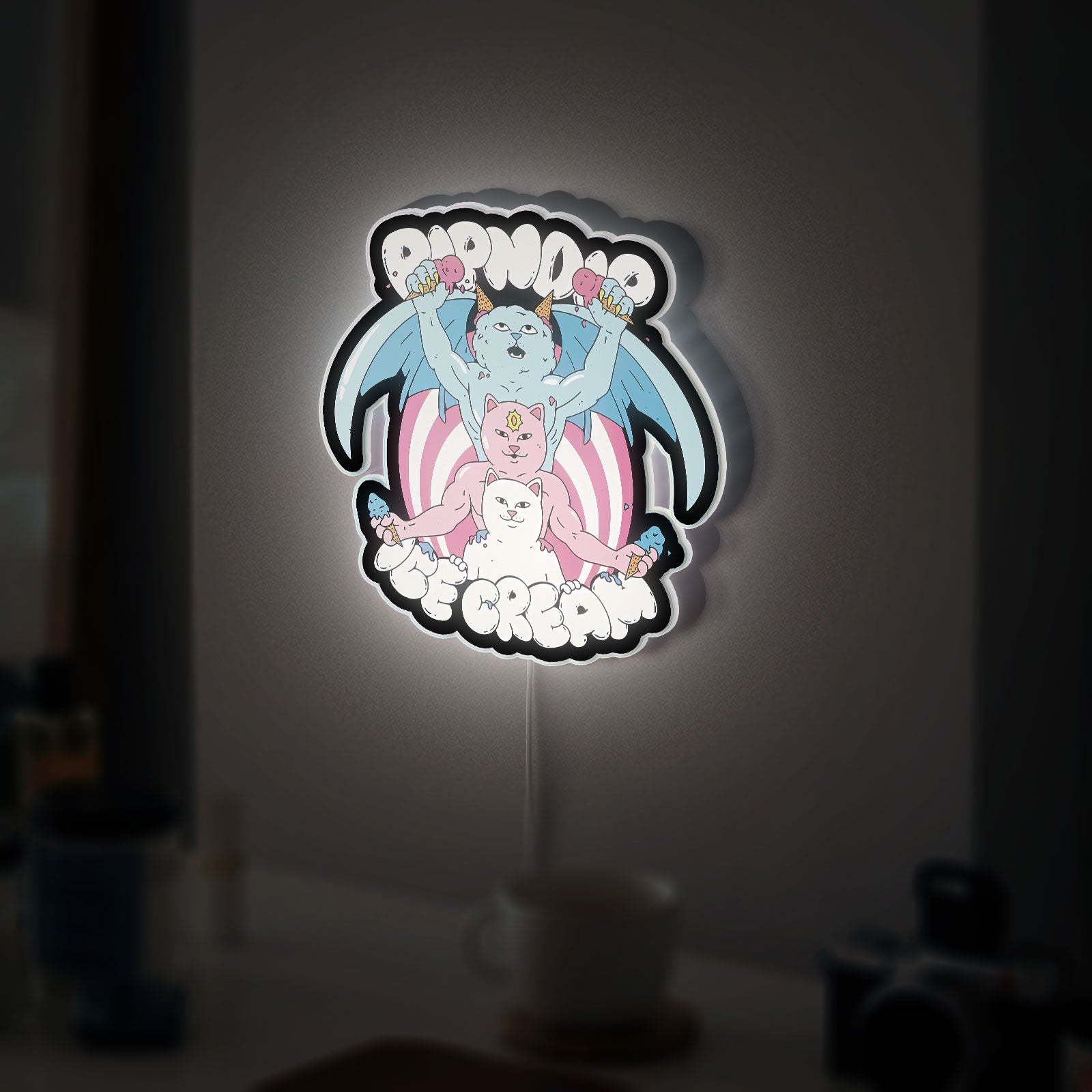 RipNDIP Cat Glow Light - Playful LED Wall Decor, Funky Night Lamp for Streetwear Fans, Cool Bedroom Light
