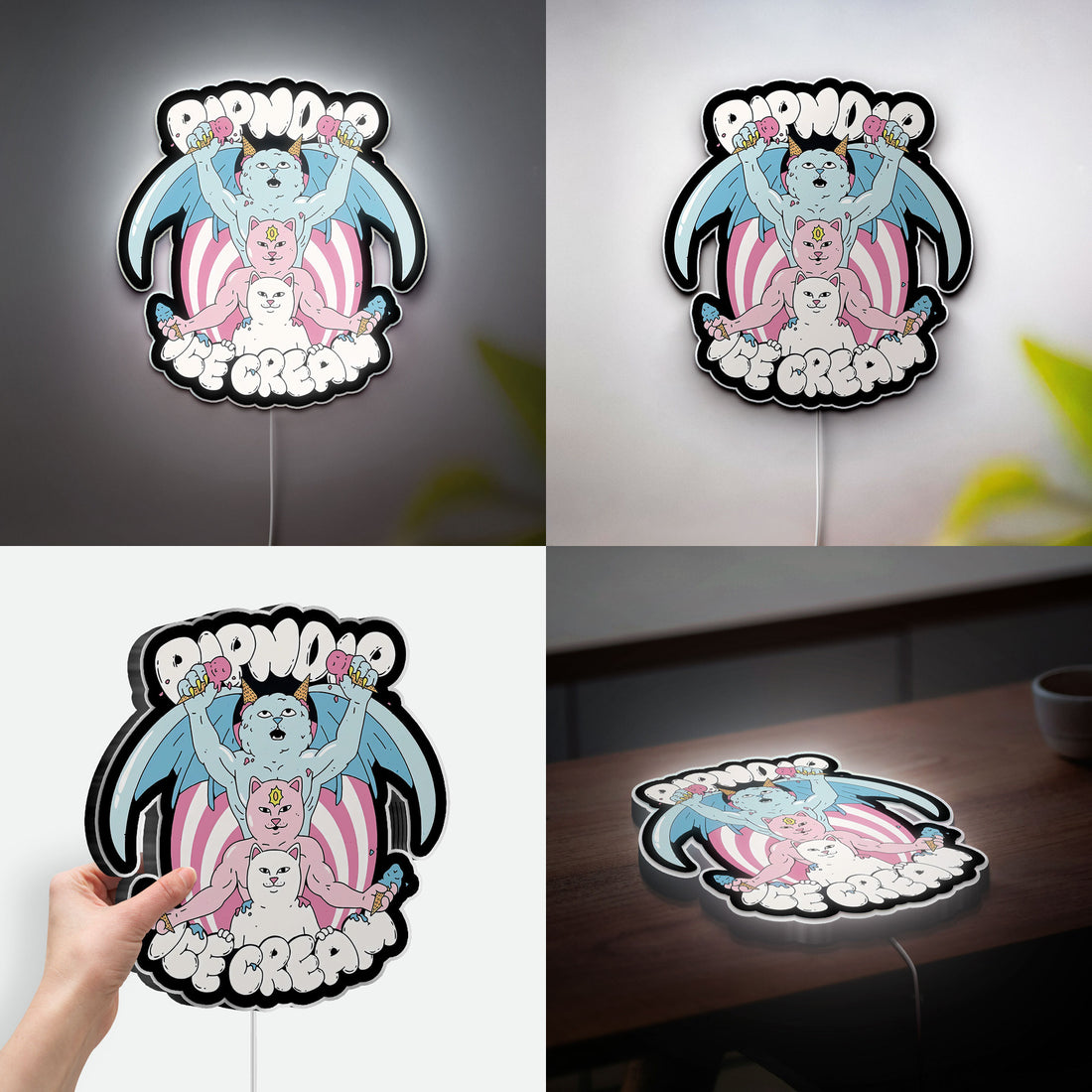 RipNDIP Cat Glow Light - Playful LED Wall Decor, Funky Night Lamp for Streetwear Fans, Cool Bedroom Light
