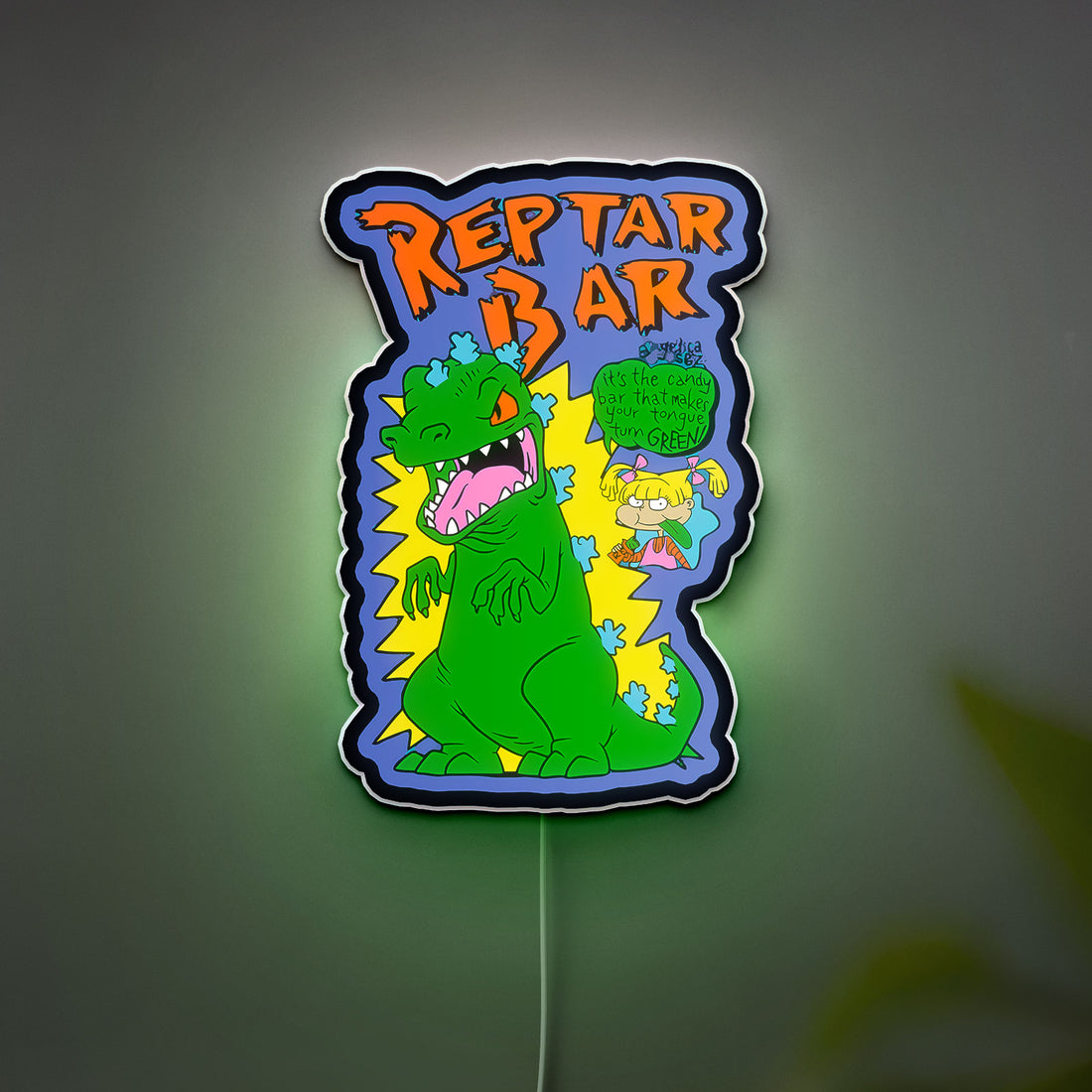 Reptar Glow Light - Rugrats Cartoon LED Night Light, 90s Nickelodeon Decor, Retro Kids Room Sign
