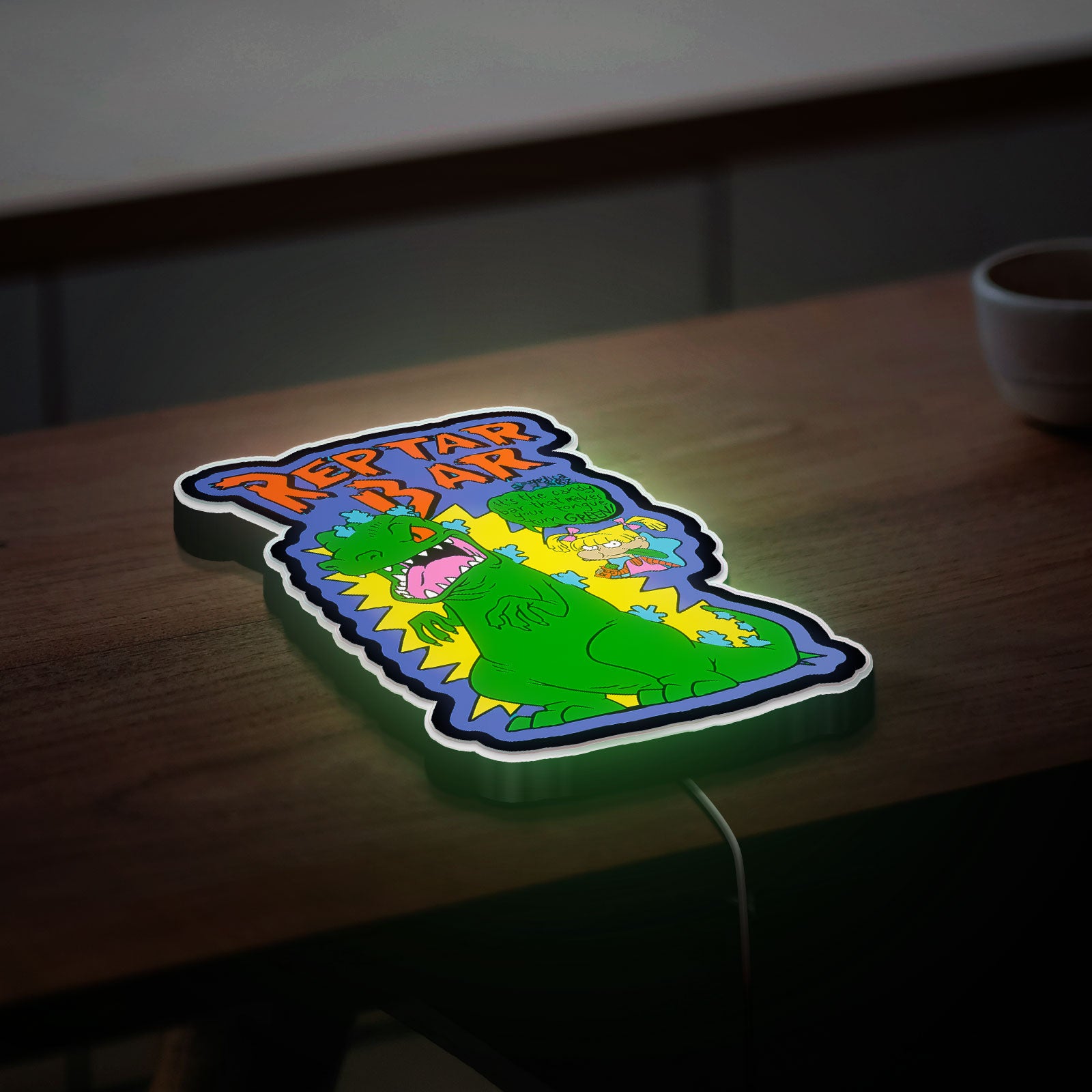 Reptar Glow Light - Rugrats Cartoon LED Night Light, 90s Nickelodeon Decor, Retro Kids Room Sign
