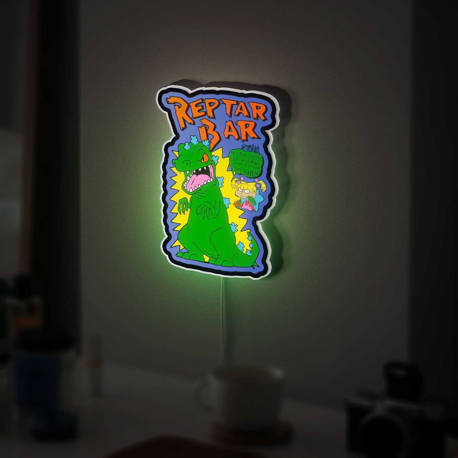 Reptar Glow Light - Rugrats Cartoon LED Night Light, 90s Nickelodeon Decor, Retro Kids Room Sign
