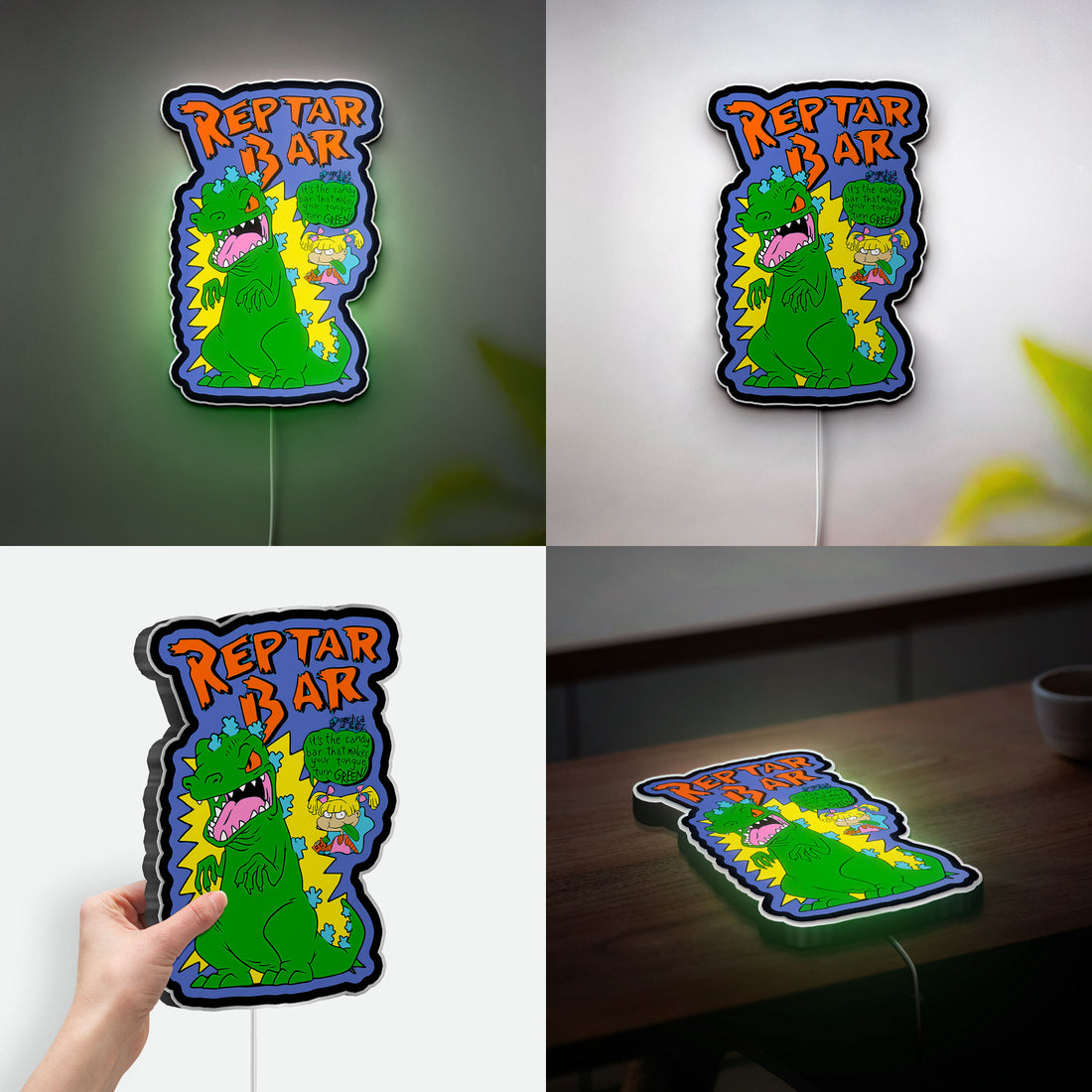 Reptar Glow Light - Rugrats Cartoon LED Night Light, 90s Nickelodeon Decor, Retro Kids Room Sign
