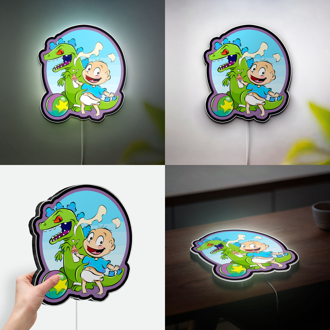Rugrats Glow Light - 90s Cartoon Night Lamp, Nickelodeon LED Sign, Kids Room Decor with Nostalgic TV Show Characters 
